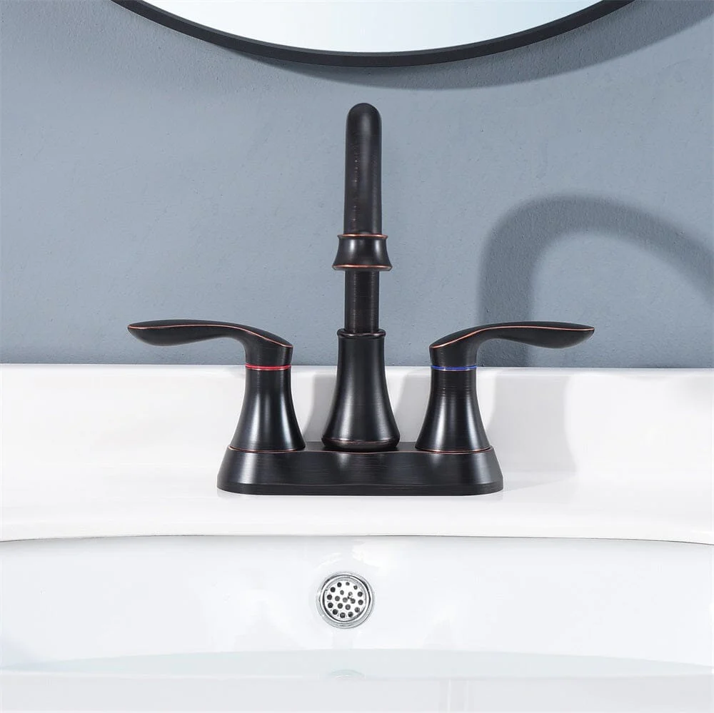 Giving Tree 2-Handle 4-Inch Oil Rubbed Bronze Bathroom Faucet, Bathroom Vanity Sink Faucets with Pop-up Drain and Supply Hoses - Image 4