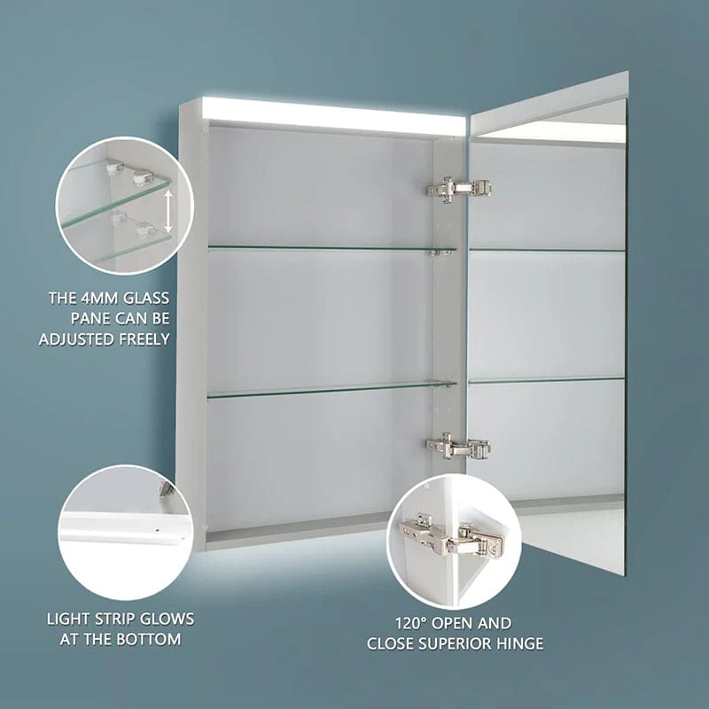 24 x 30 Inch Dimmable LED Bathroom Mirror Cabinet with 3-Tier Storage Shelves - Image 4
