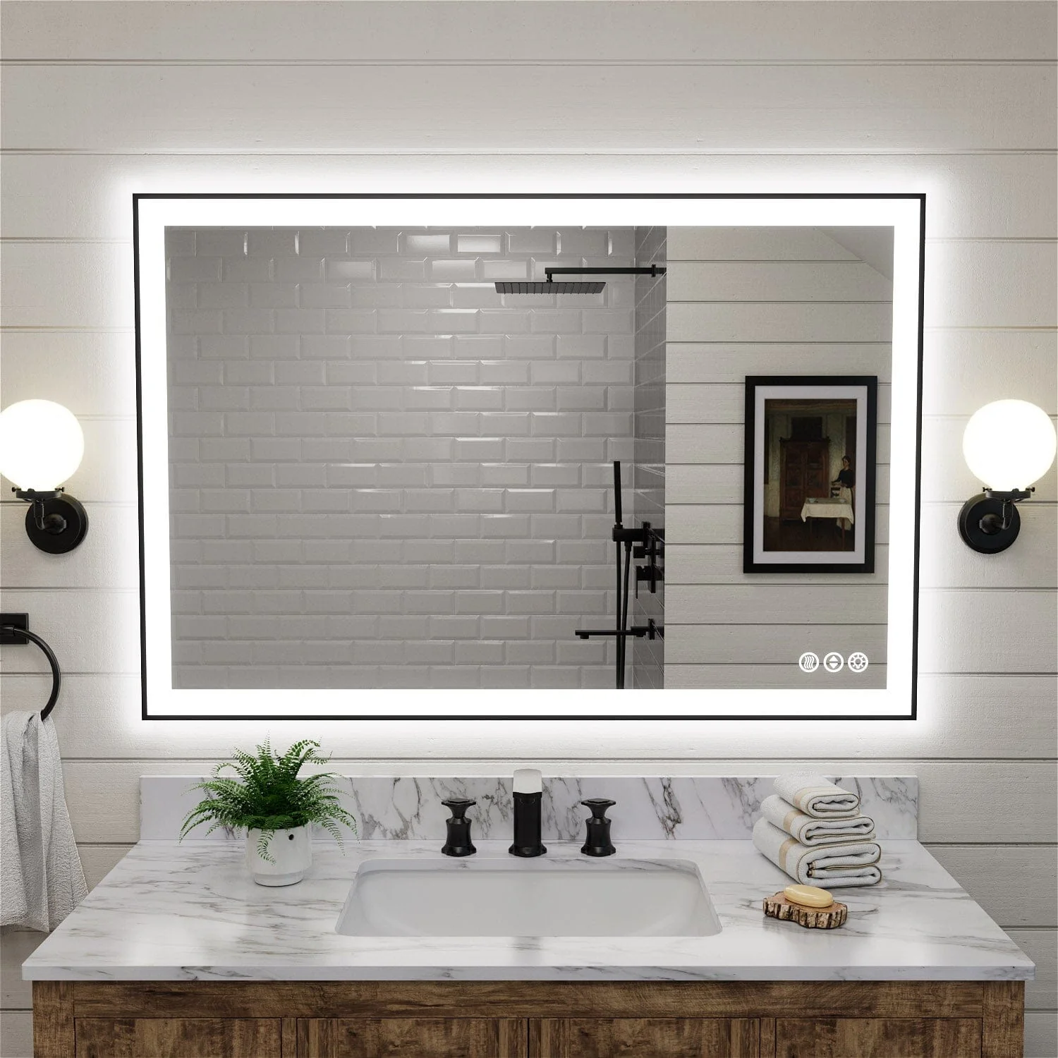 GIVING TREE 40"/48"/55" LED Bathroom Mirror with Black Frame, Anti-Fog, Shatter-Proof, Memory, 3 Colors - Image 10