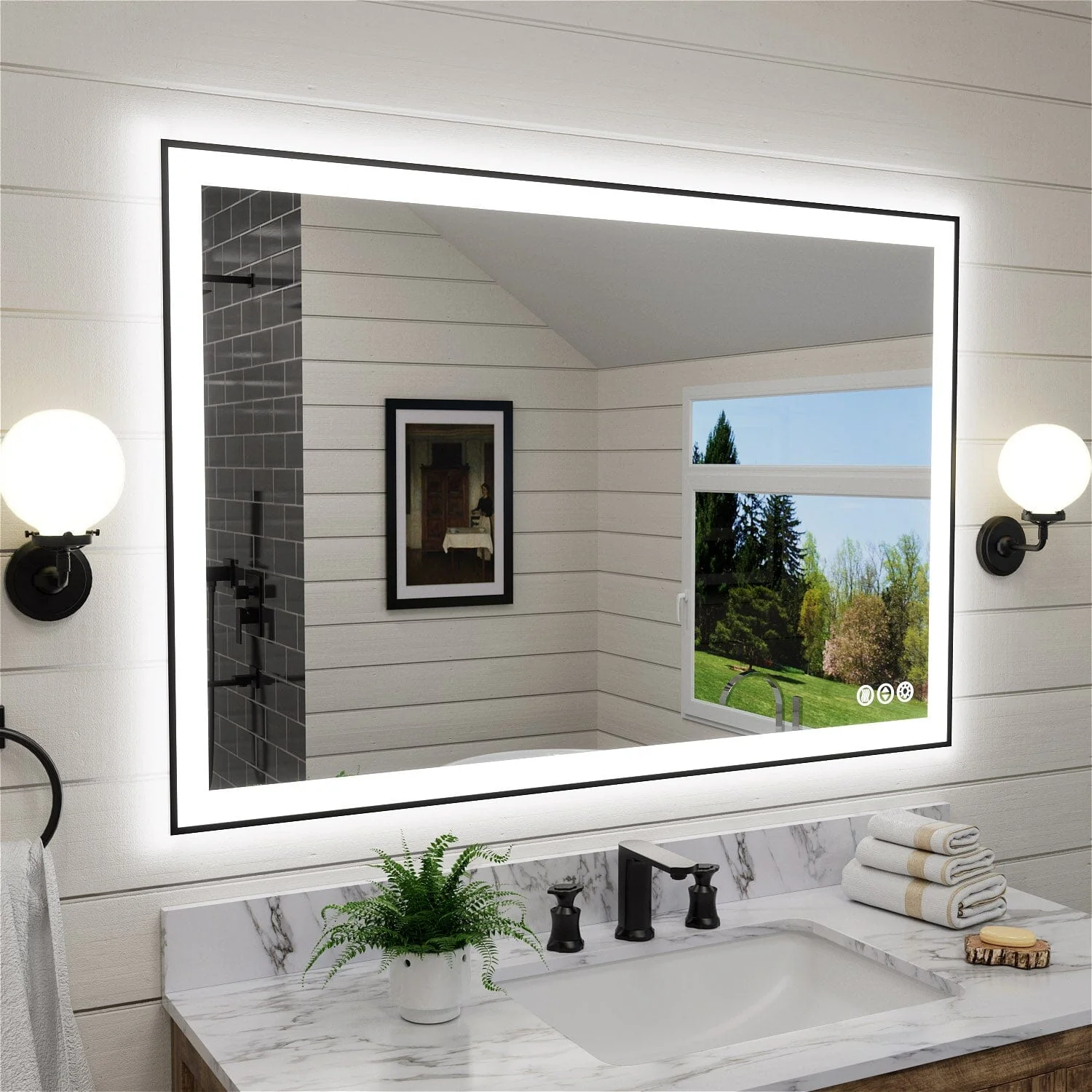 GIVING TREE 40"/48"/55" LED Bathroom Mirror with Black Frame, Anti-Fog, Shatter-Proof, Memory, 3 Colors - Image 11