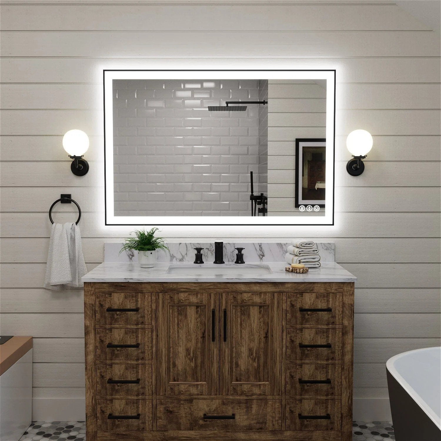 GIVING TREE 40"/48"/55" LED Bathroom Mirror with Black Frame, Anti-Fog, Shatter-Proof, Memory, 3 Colors - Image 12