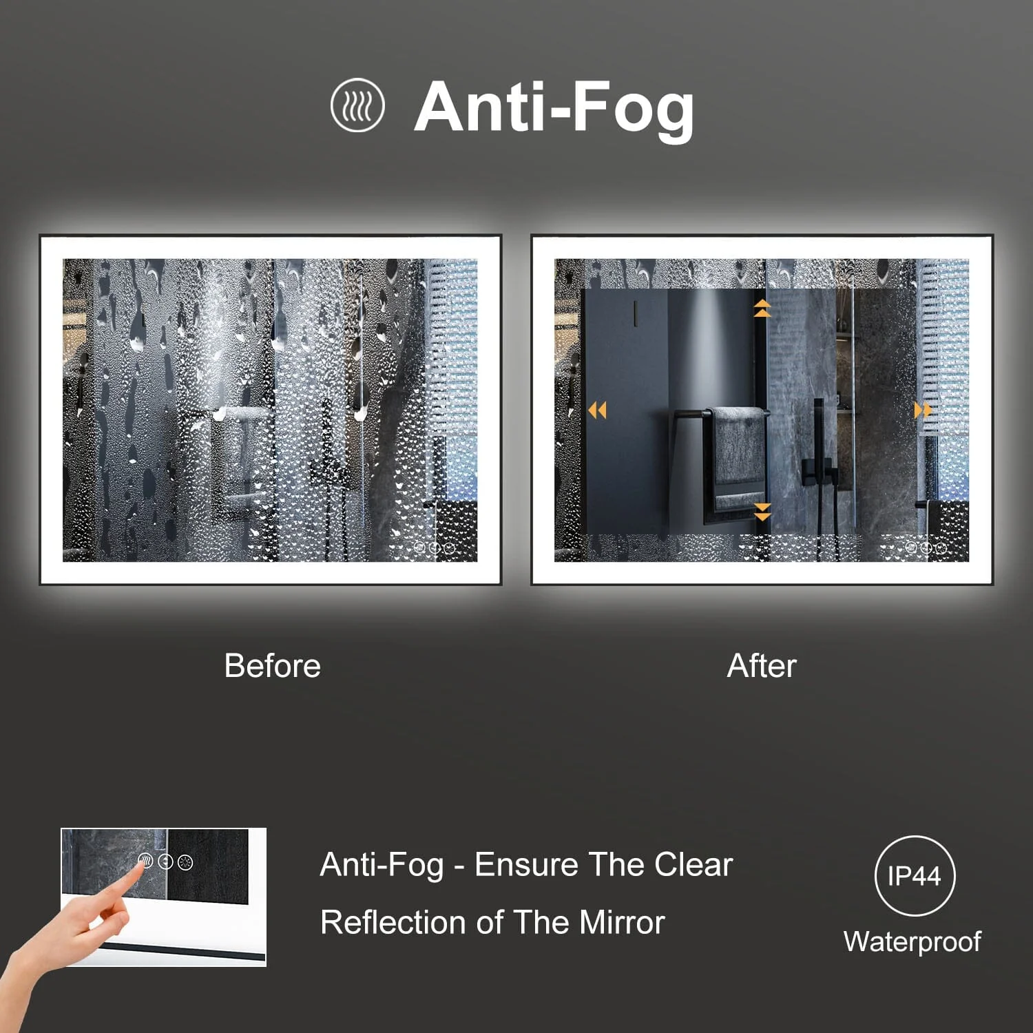 GIVING TREE 40"/48"/55" LED Bathroom Mirror with Black Frame, Anti-Fog, Shatter-Proof, Memory, 3 Colors - Image 15