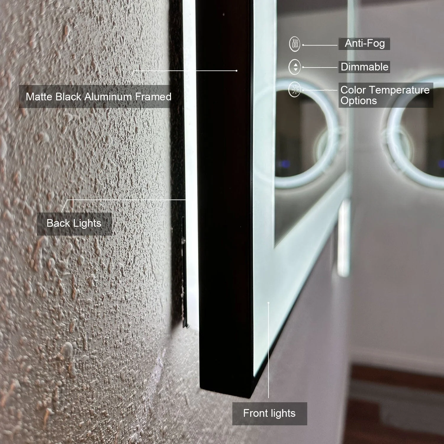 GIVING TREE 40"/48"/55" LED Bathroom Mirror with Black Frame, Anti-Fog, Shatter-Proof, Memory, 3 Colors - Image 17