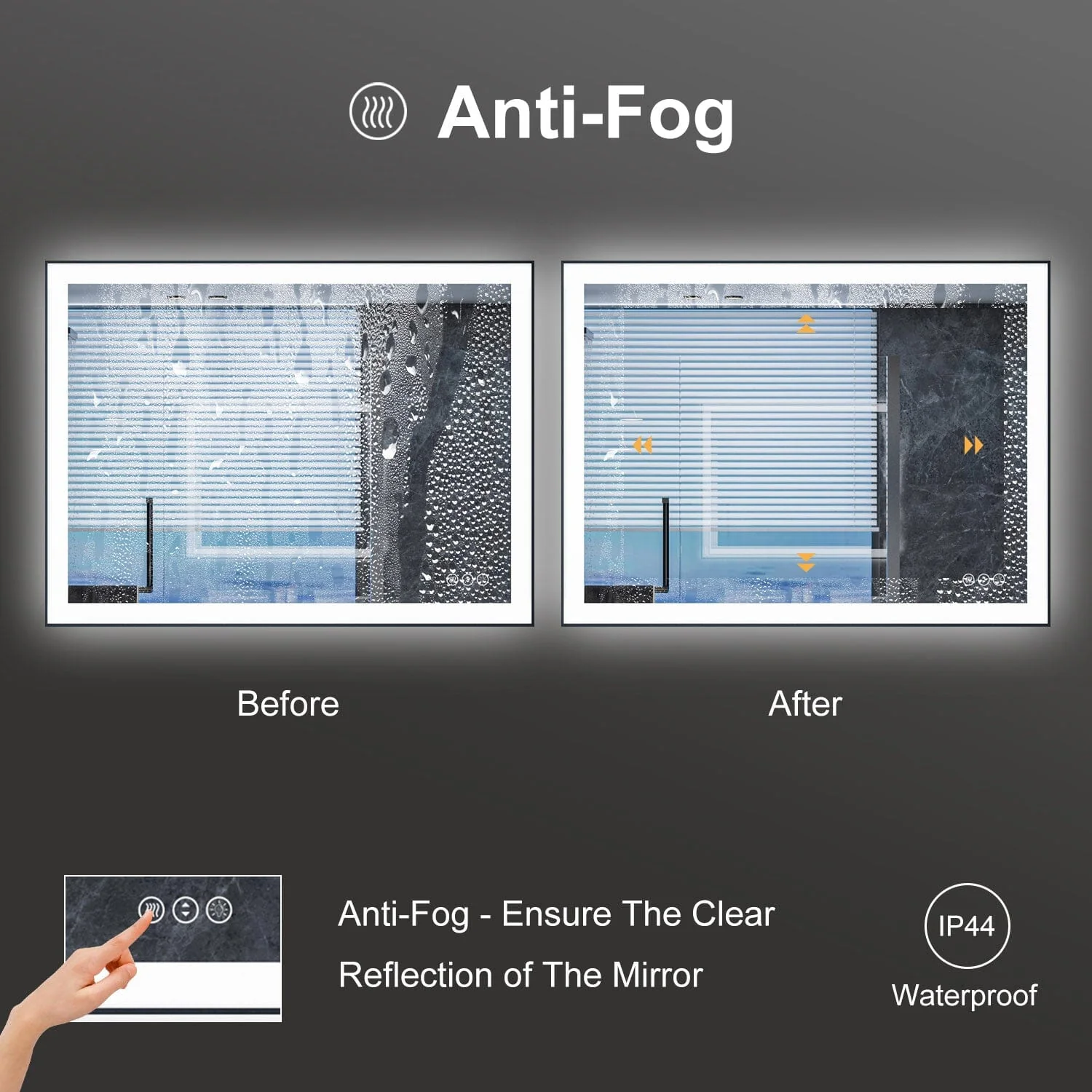 GIVING TREE 40"/48"/55" LED Bathroom Mirror with Black Frame, Anti-Fog, Shatter-Proof, Memory, 3 Colors - Image 24