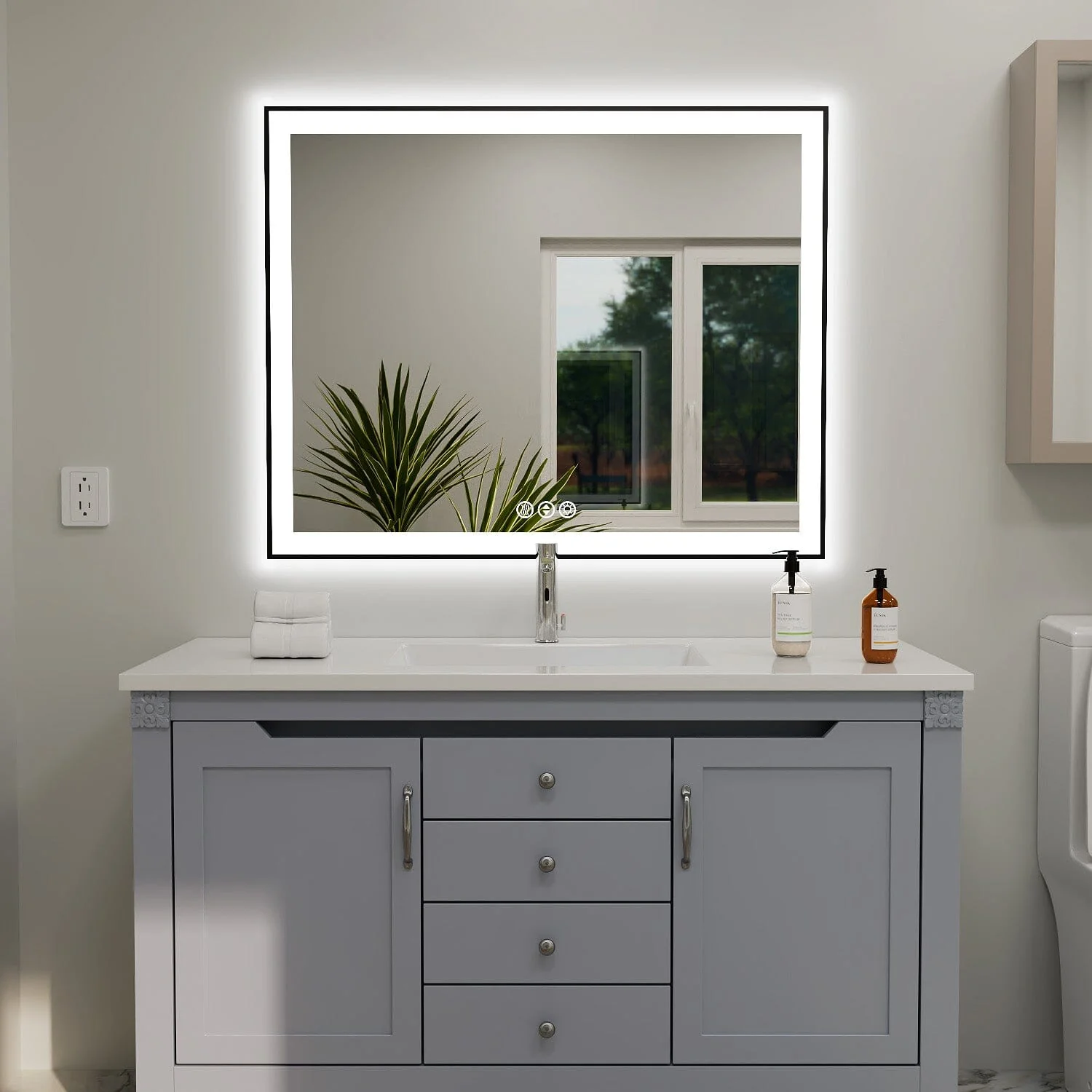 GIVING TREE 40"/48"/55" LED Bathroom Mirror with Black Frame, Anti-Fog, Shatter-Proof, Memory, 3 Colors - Image 3