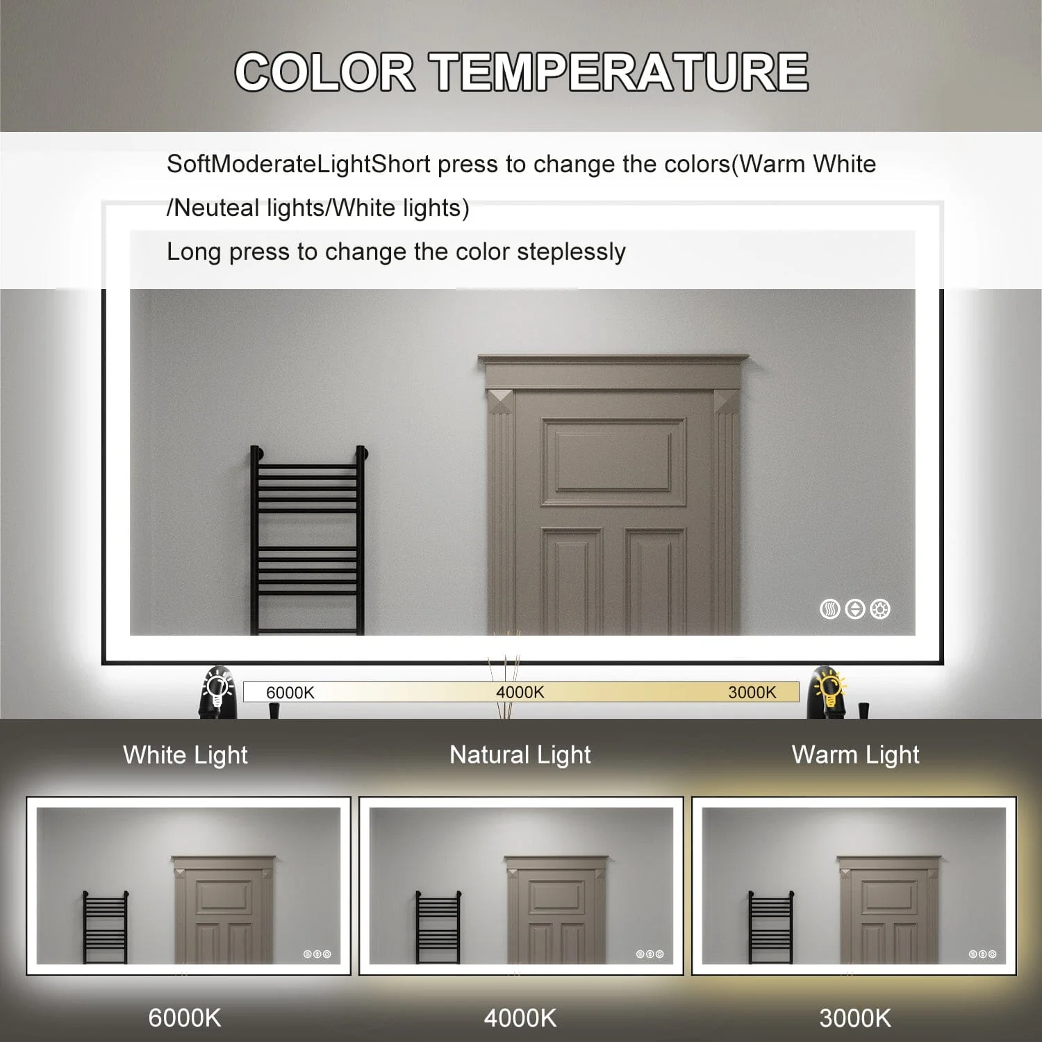 GIVING TREE 40"/48"/55" LED Bathroom Mirror with Black Frame, Anti-Fog, Shatter-Proof, Memory, 3 Colors - Image 31