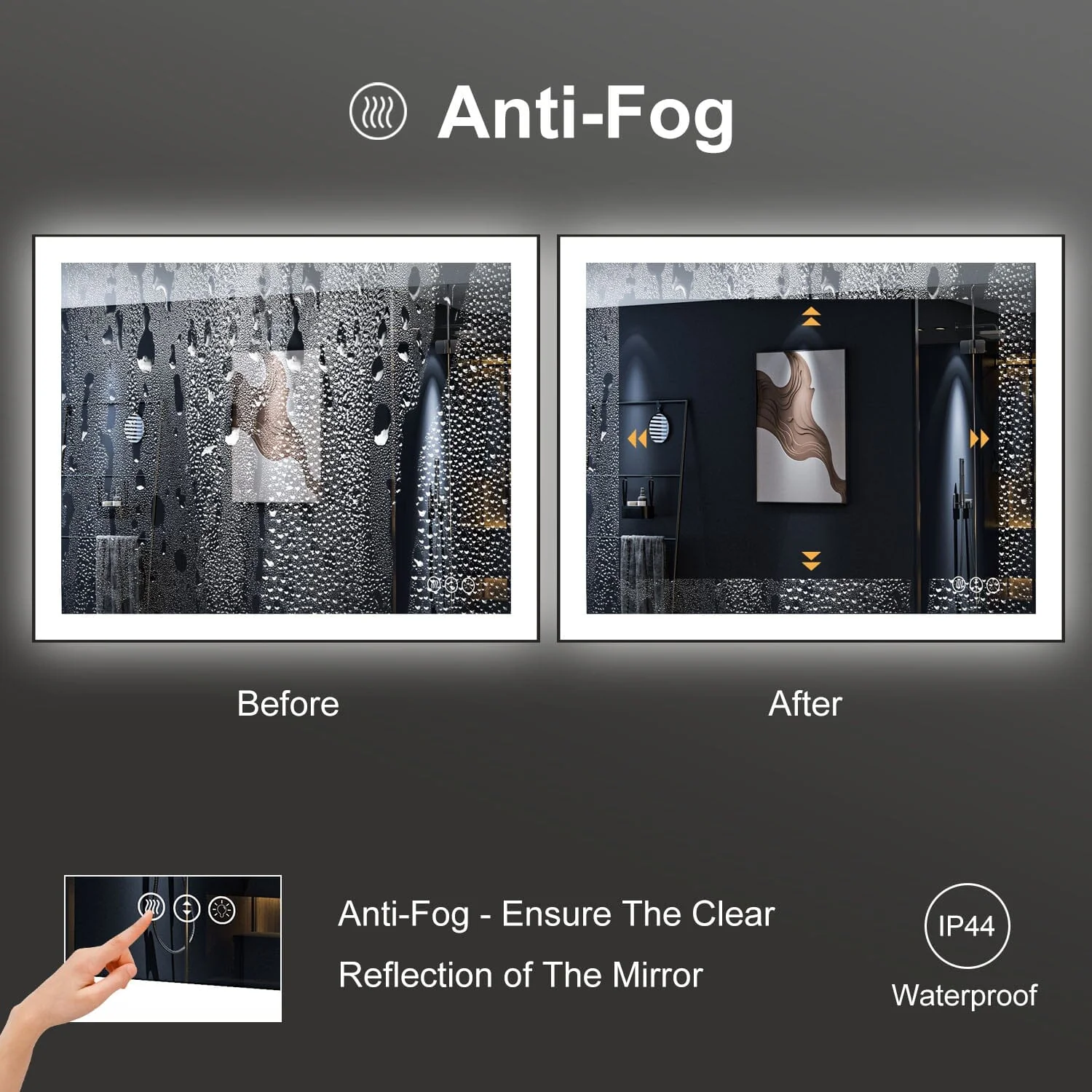 GIVING TREE 40"/48"/55" LED Bathroom Mirror with Black Frame, Anti-Fog, Shatter-Proof, Memory, 3 Colors - Image 33