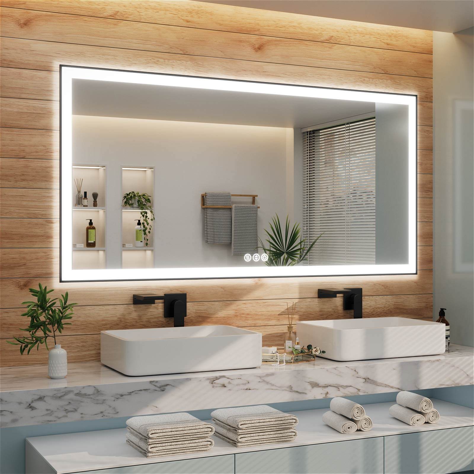 GIVING TREE 40"/48"/55" LED Bathroom Mirror with Black Frame, Anti-Fog, Shatter-Proof, Memory, 3 Colors - Image 38