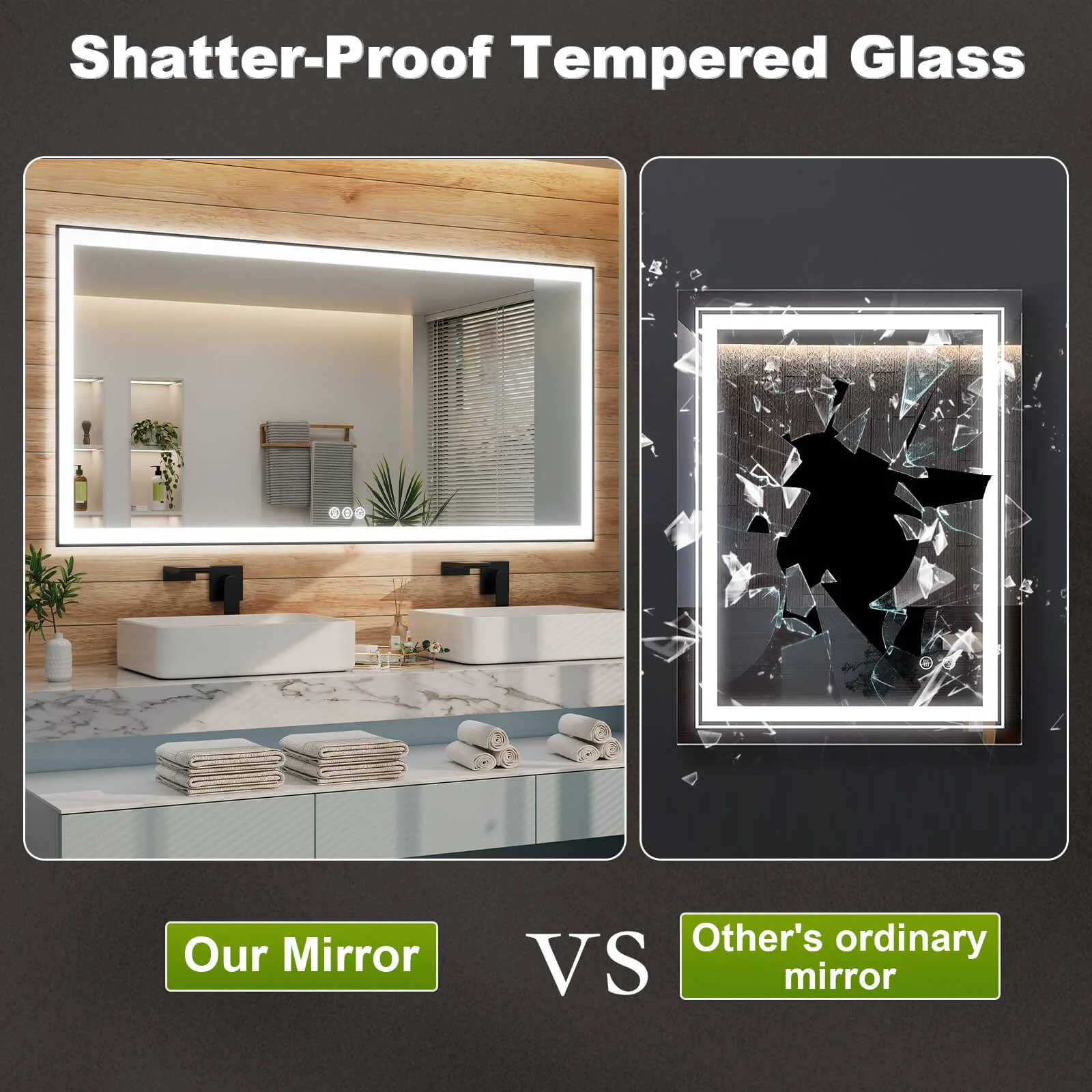 GIVING TREE 40"/48"/55" LED Bathroom Mirror with Black Frame, Anti-Fog, Shatter-Proof, Memory, 3 Colors - Image 41
