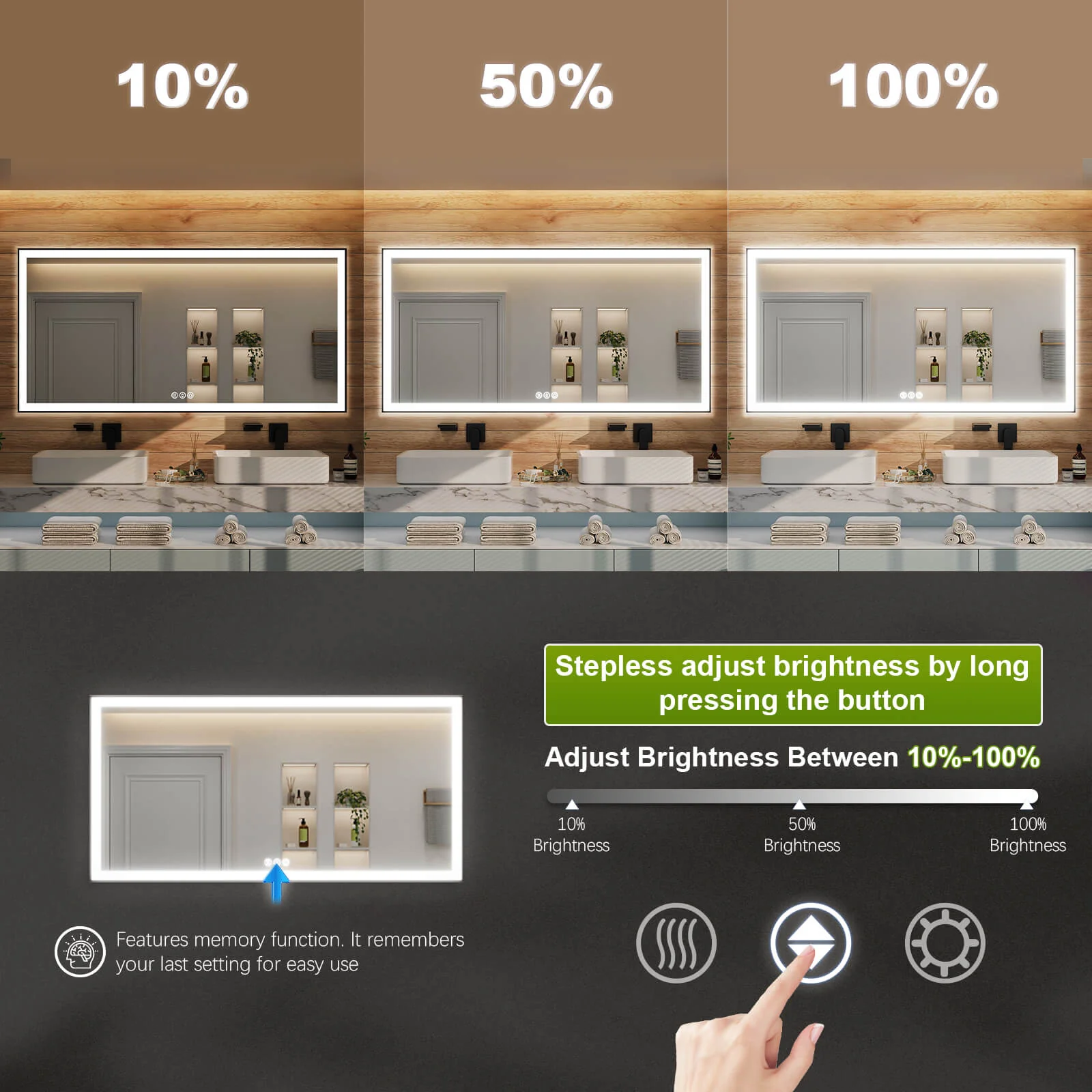 GIVING TREE 40"/48"/55" LED Bathroom Mirror with Black Frame, Anti-Fog, Shatter-Proof, Memory, 3 Colors - Image 42