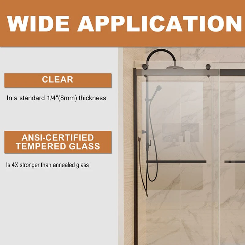 56-60'' x 74'' Explosion-proof Glass Bathroom Shower Door Two-way Sliding Black - Image 5