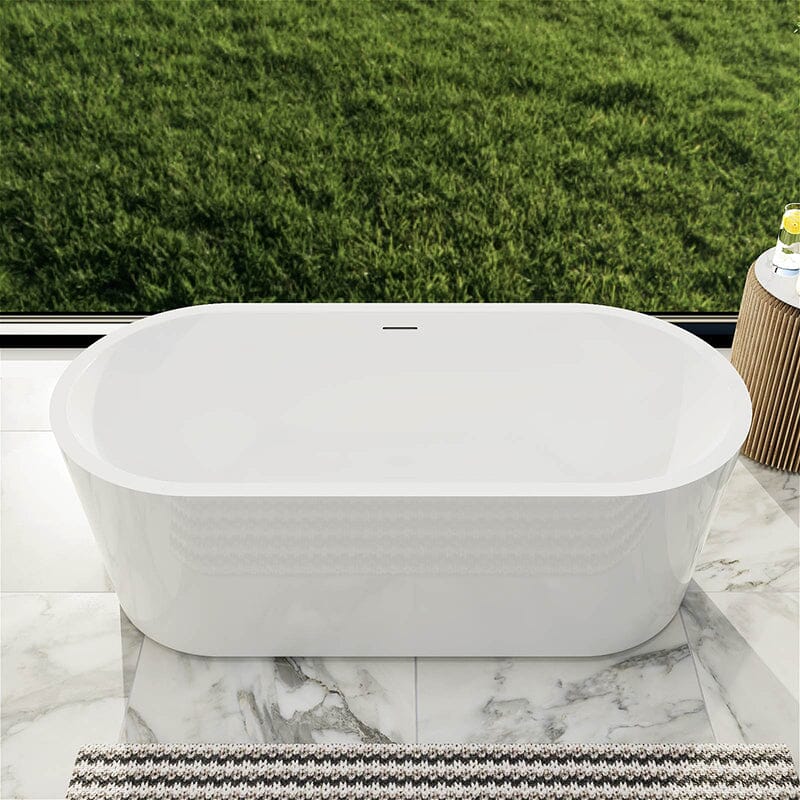 Mokleba 59 in. Acrylic Flatbottom Bathtub with Freestanding Drain Glossy White - Image 3