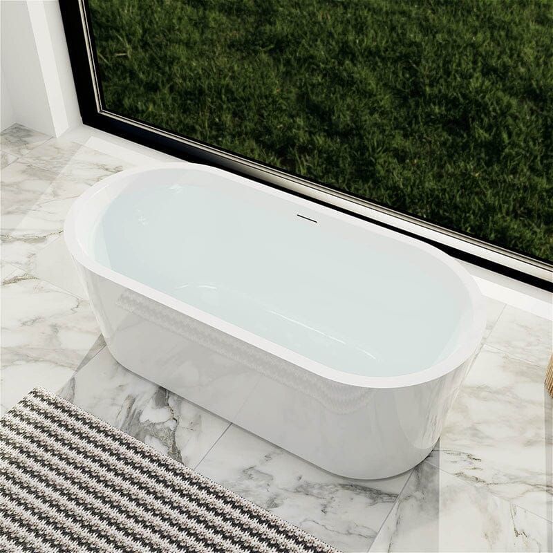 Mokleba 59 in. Acrylic Flatbottom Bathtub with Freestanding Drain Glossy White - Image 4