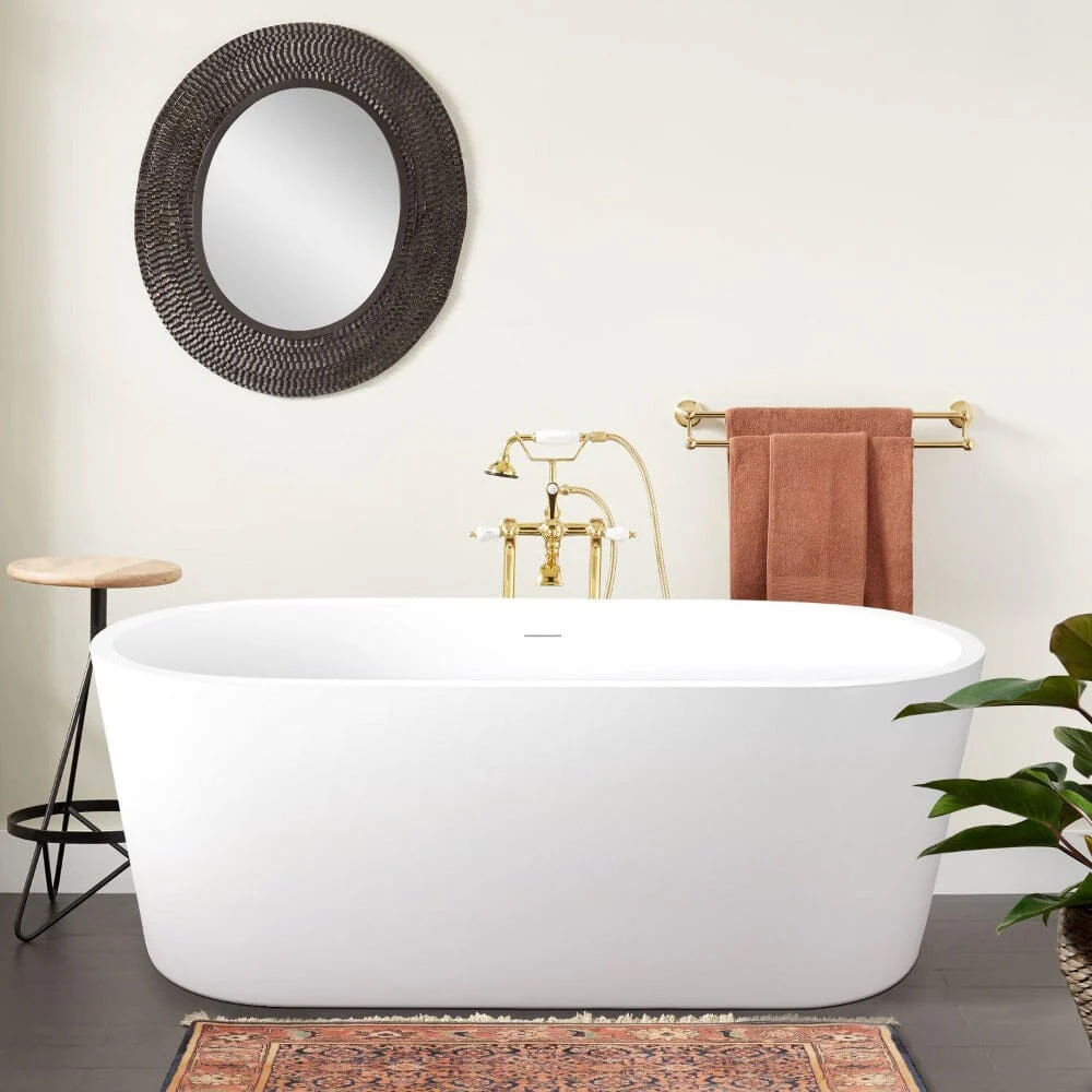 Mokleba 59 in. Acrylic Flatbottom Bathtub with Freestanding Drain Glossy White - Image 5