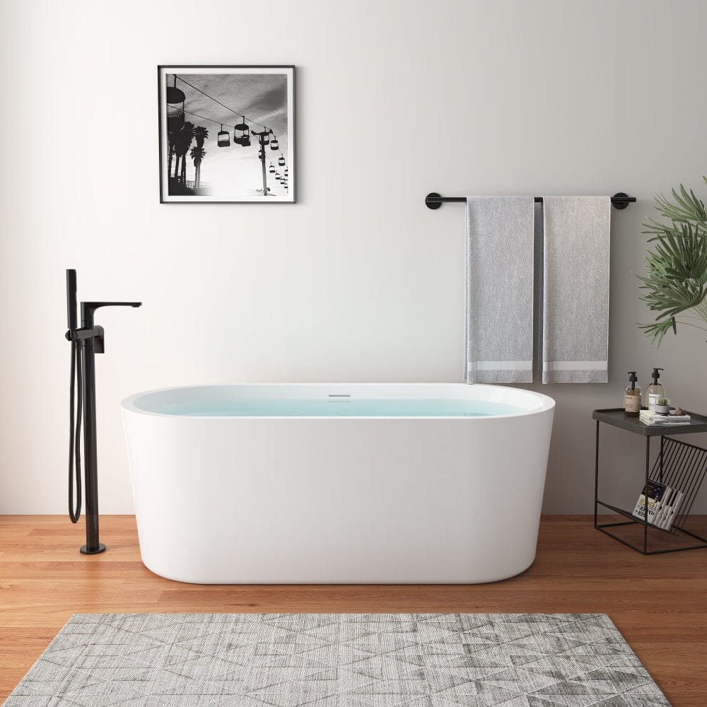 Mokleba 59 in. Acrylic Flatbottom Bathtub with Freestanding Drain Glossy White - Image 6