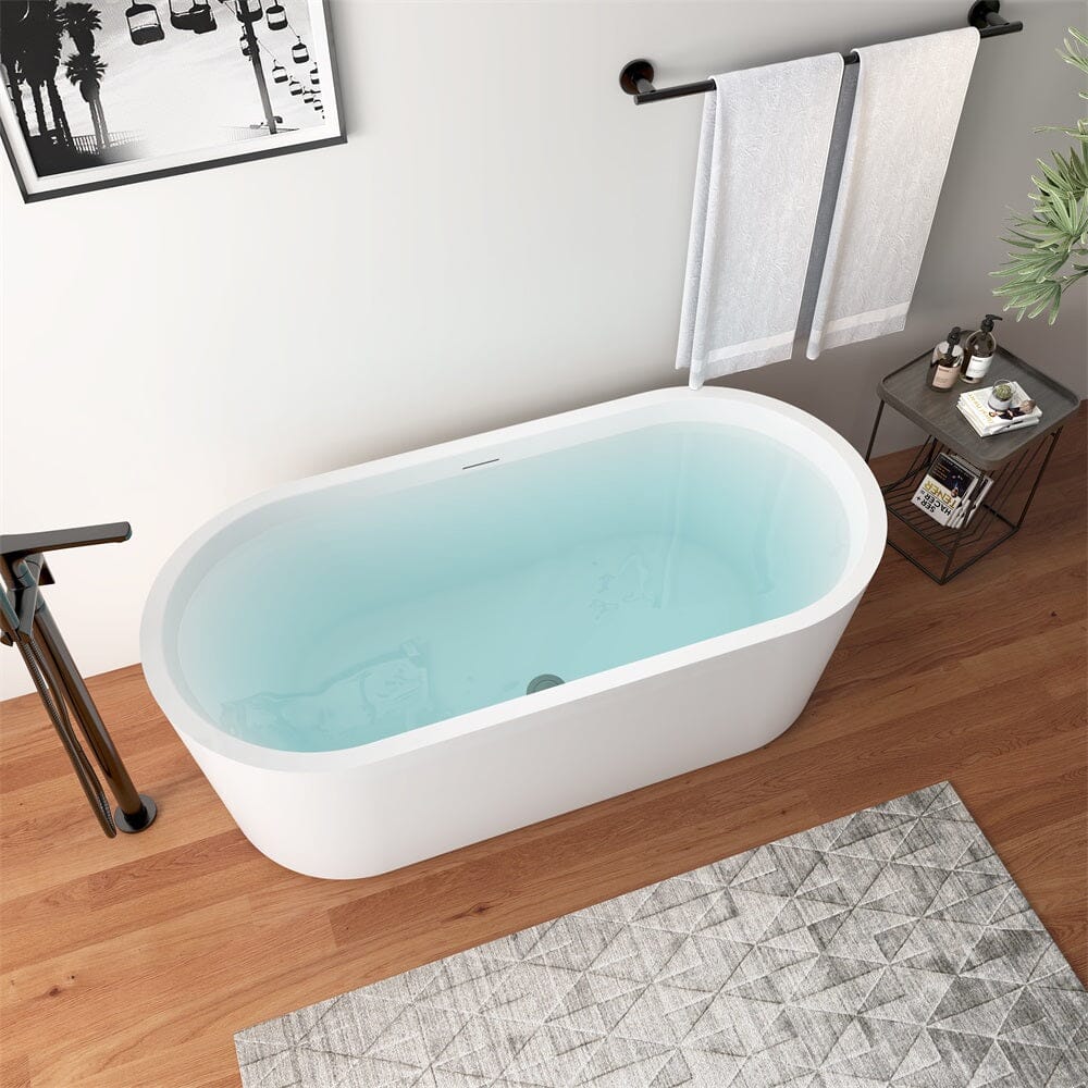 Mokleba 59 in. Acrylic Flatbottom Bathtub with Freestanding Drain Glossy White - Image 7