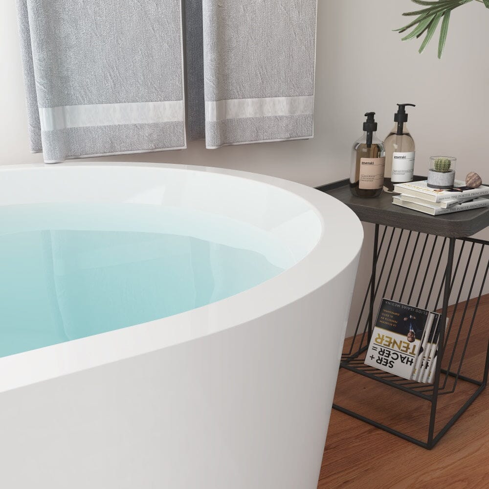 Mokleba 59 in. Acrylic Flatbottom Bathtub with Freestanding Drain Glossy White - Image 9