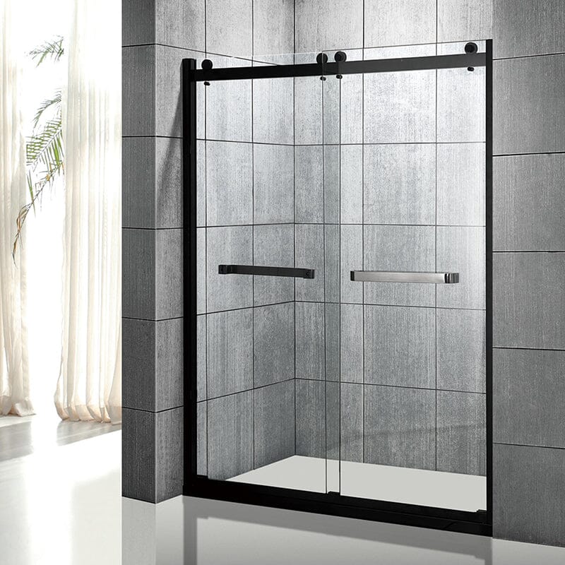 Giving Tree 60'' x 76'' Frameless Explosion-Proof Glass Bathroom Shower Door, Two-Way Sliding, Black - Image 3