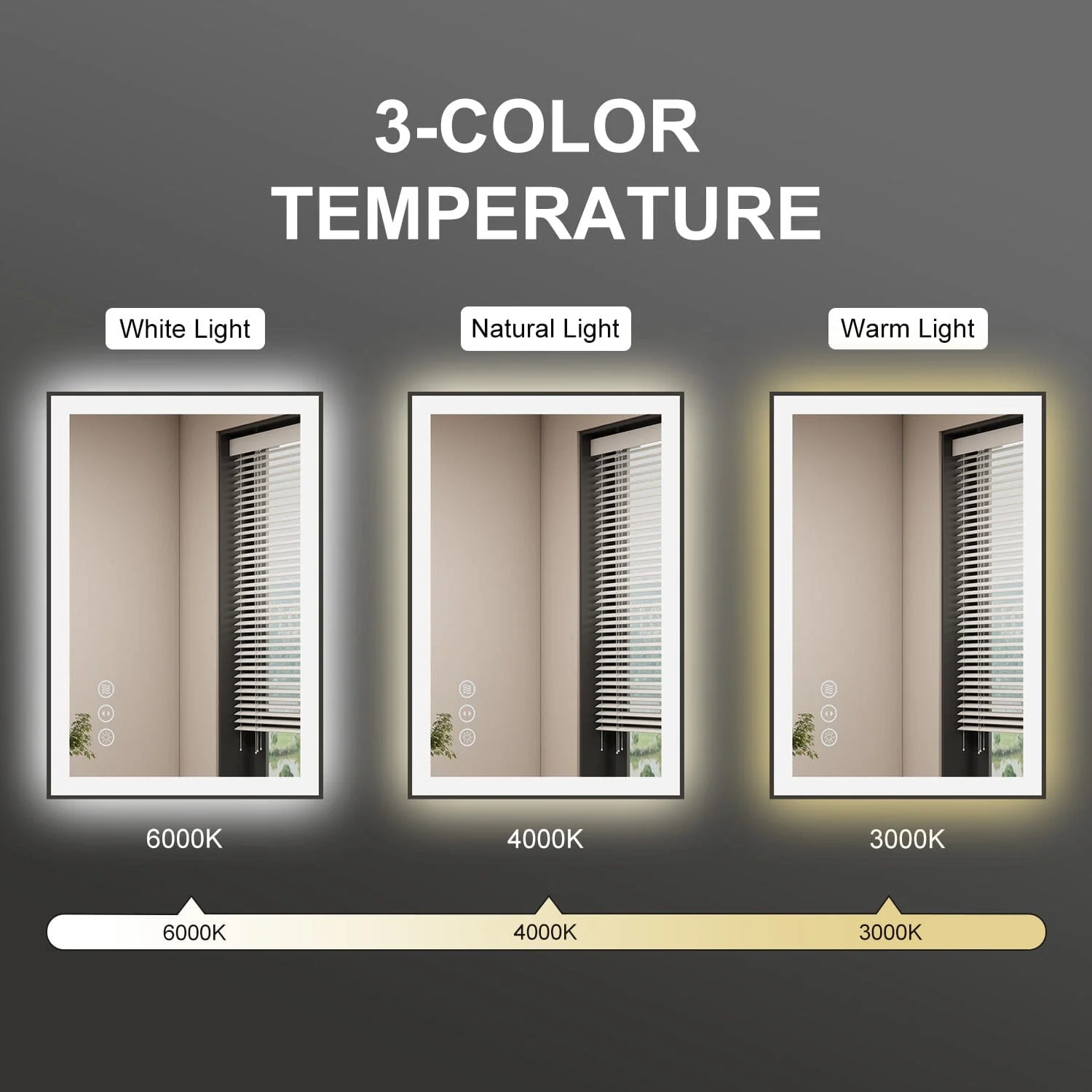 GIVING TREE 28"/32"/36"/40" LED Bathroom Mirror with Black Frame, Anti-Fog, Shatter-Proof, Memory, 3 Colors - Image 14