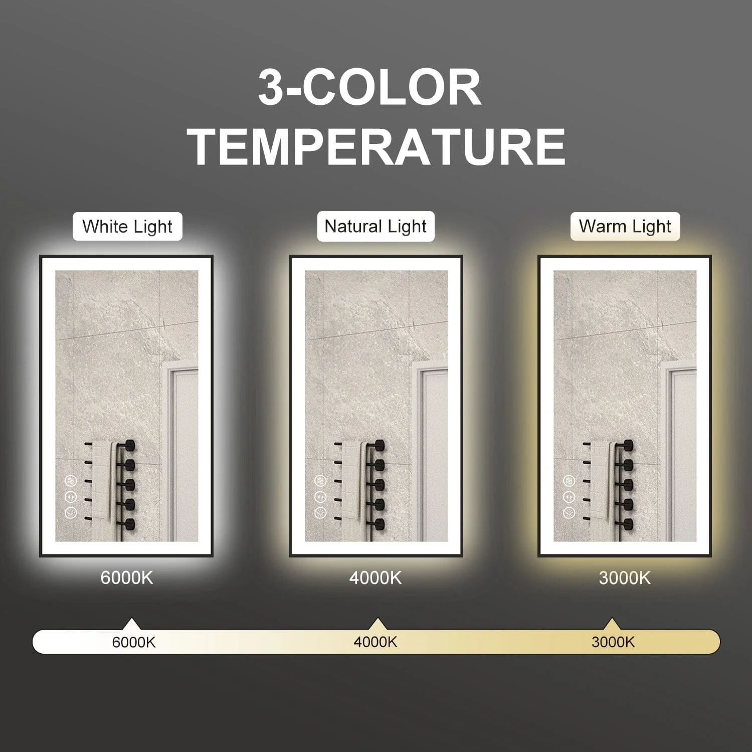 GIVING TREE 28"/32"/36"/40" LED Bathroom Mirror with Black Frame, Anti-Fog, Shatter-Proof, Memory, 3 Colors - Image 23