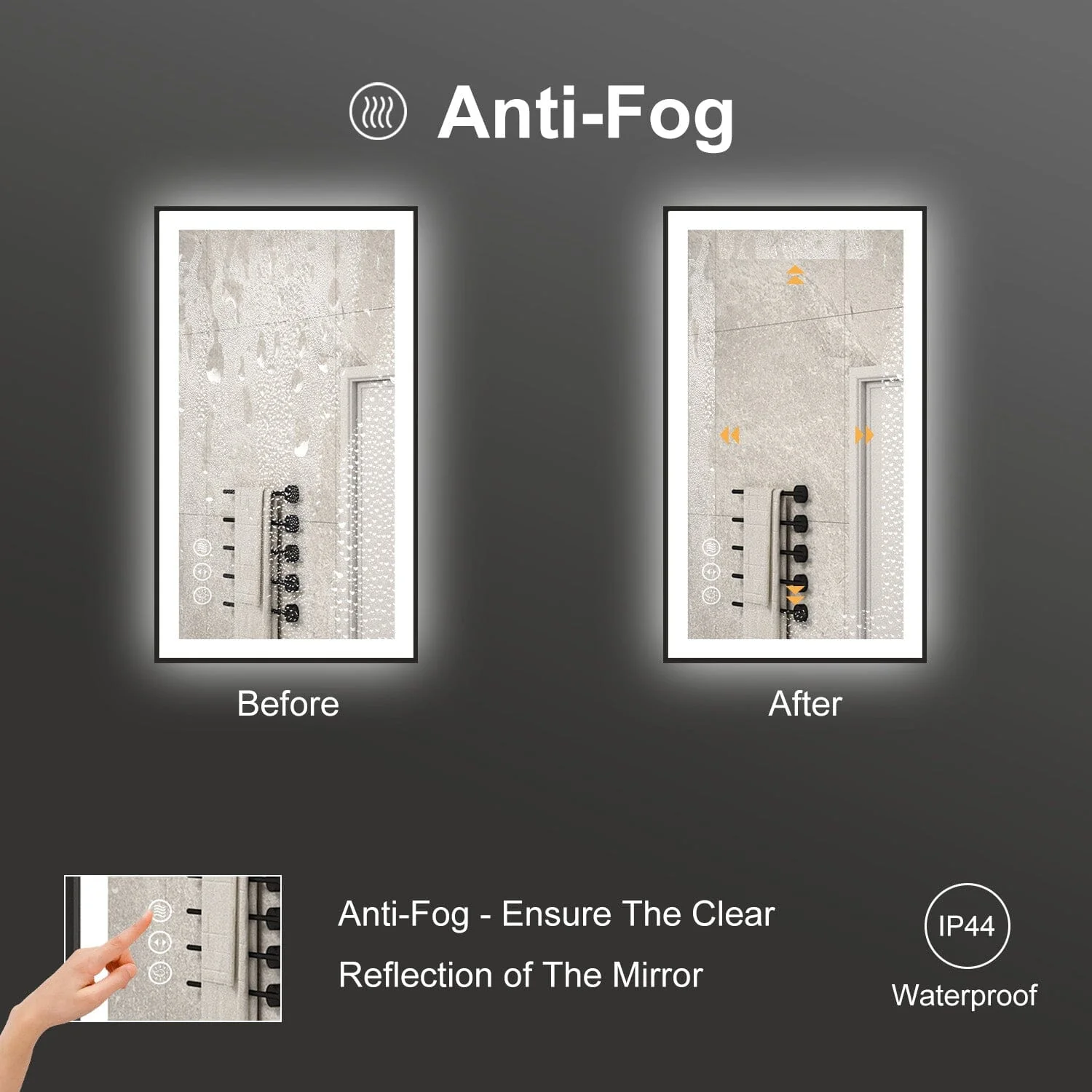 GIVING TREE 28"/32"/36"/40" LED Bathroom Mirror with Black Frame, Anti-Fog, Shatter-Proof, Memory, 3 Colors - Image 24