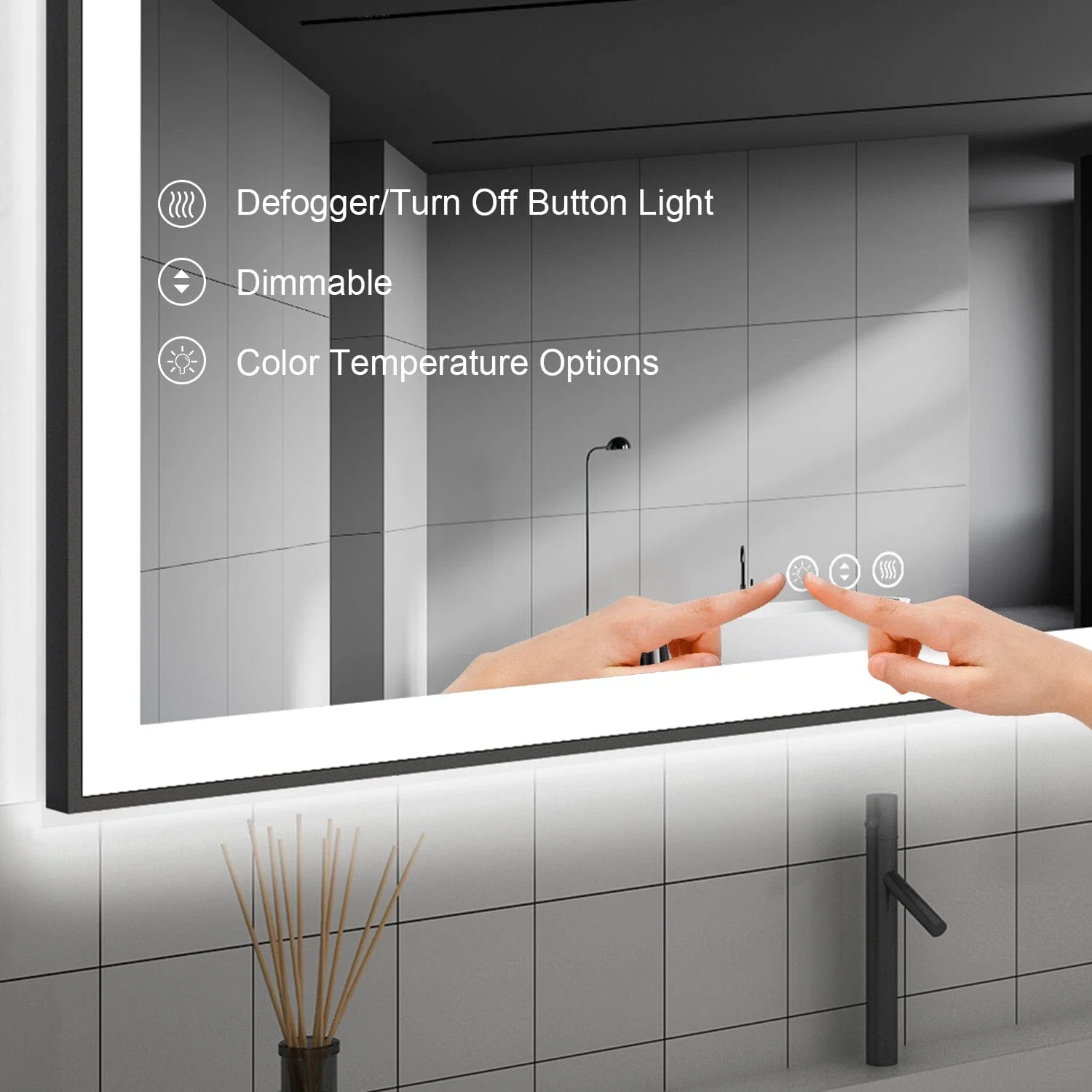 GIVING TREE 28"/32"/36"/40" LED Bathroom Mirror with Black Frame, Anti-Fog, Shatter-Proof, Memory, 3 Colors - Image 25