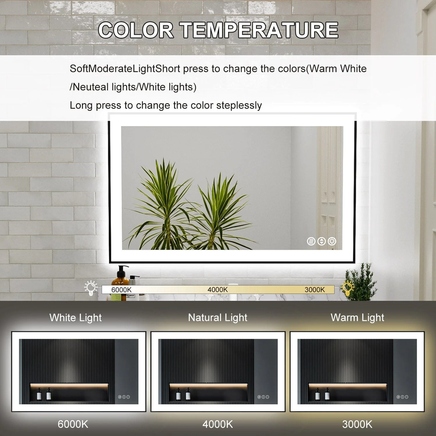 GIVING TREE 28"/32"/36"/40" LED Bathroom Mirror with Black Frame, Anti-Fog, Shatter-Proof, Memory, 3 Colors - Image 31