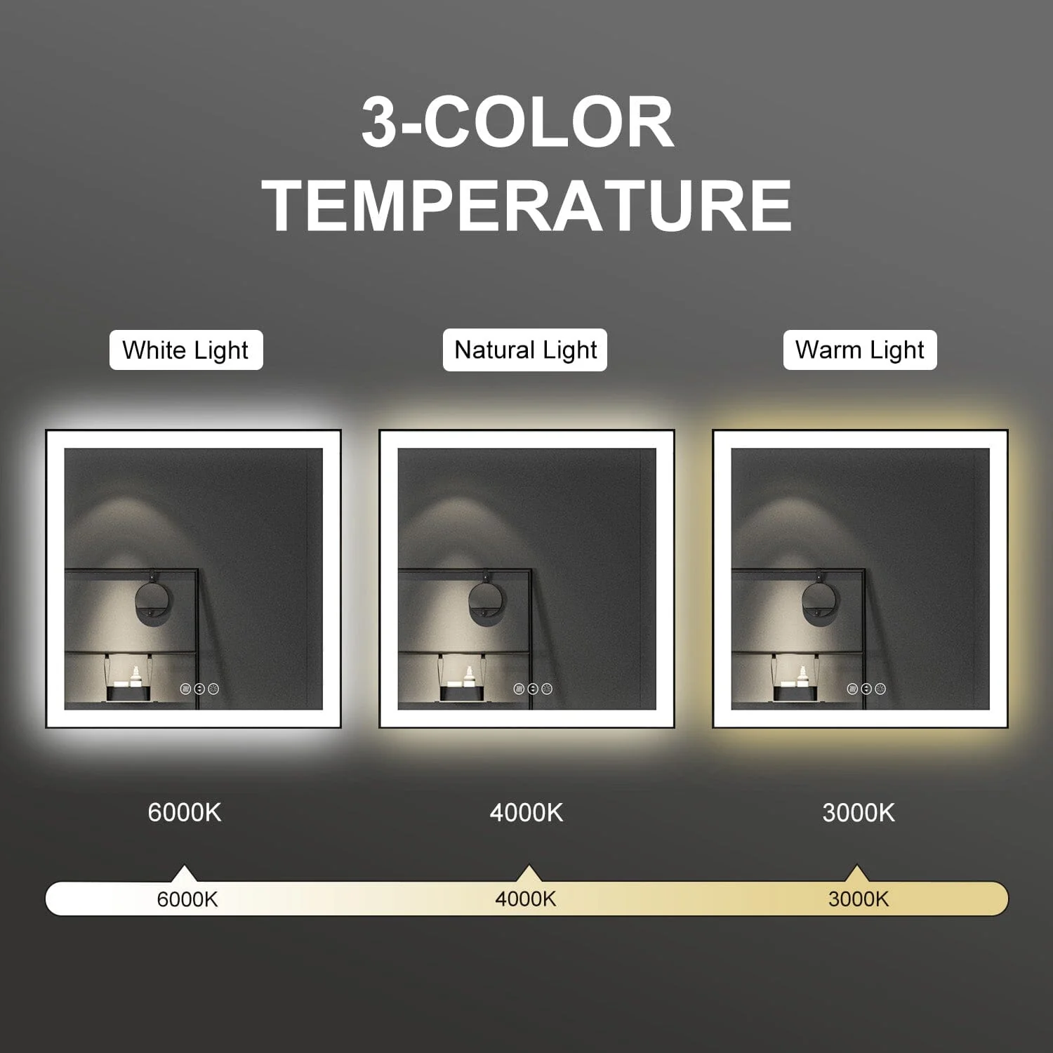 GIVING TREE 28"/32"/36"/40" LED Bathroom Mirror with Black Frame, Anti-Fog, Shatter-Proof, Memory, 3 Colors - Image 50