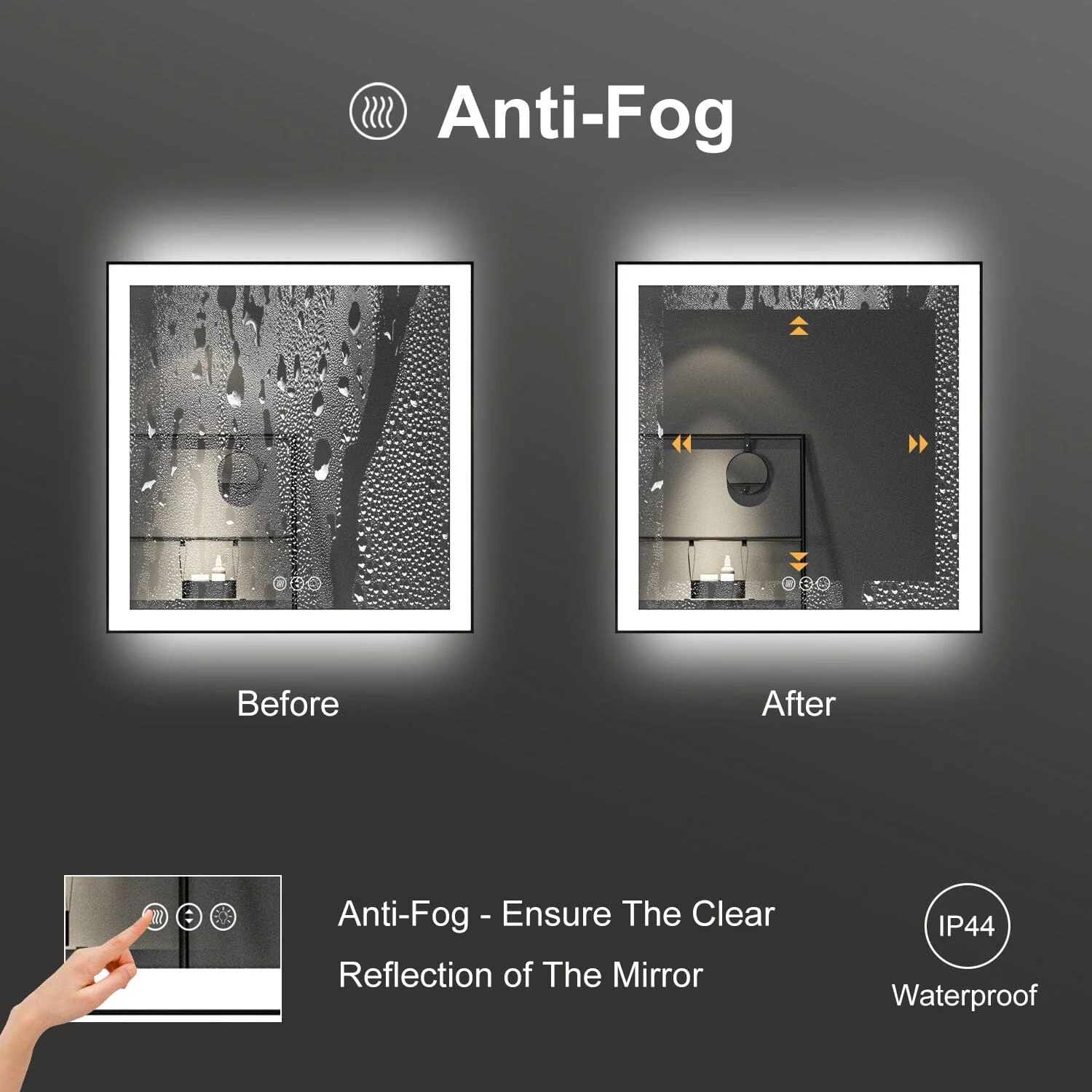 GIVING TREE 28"/32"/36"/40" LED Bathroom Mirror with Black Frame, Anti-Fog, Shatter-Proof, Memory, 3 Colors - Image 51