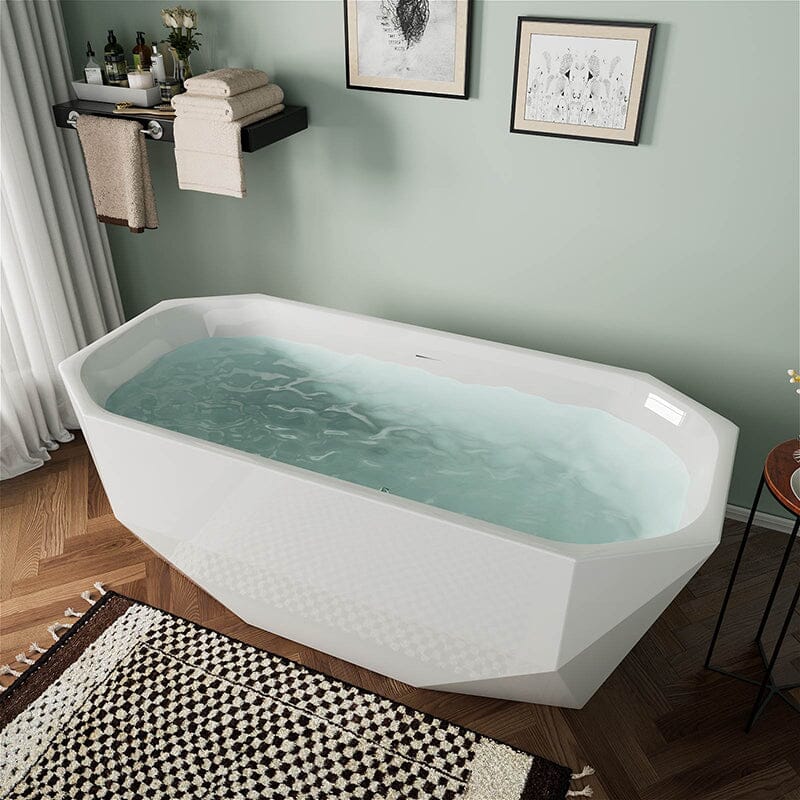Mokleba 63'' Acrylic Tub Rectangle Freestanding Soaking Bathtub - Image 3