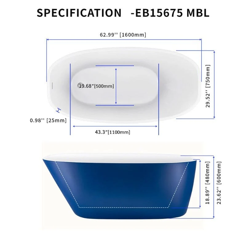 Mokleba 63" Acrylic End Drain Freestanding Tub with Pop-up Drain - Image 23