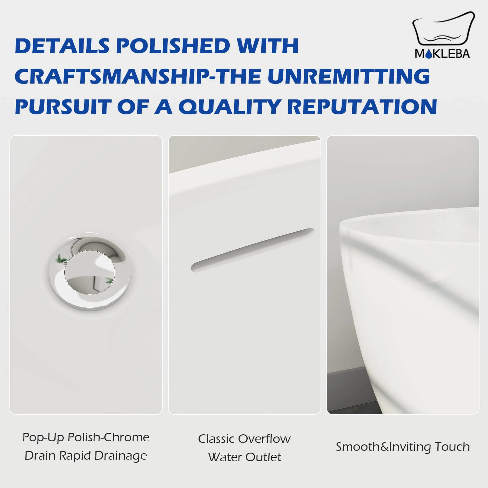 Mokleba 63" Acrylic End Drain Freestanding Tub with Pop-up Drain - Image 5