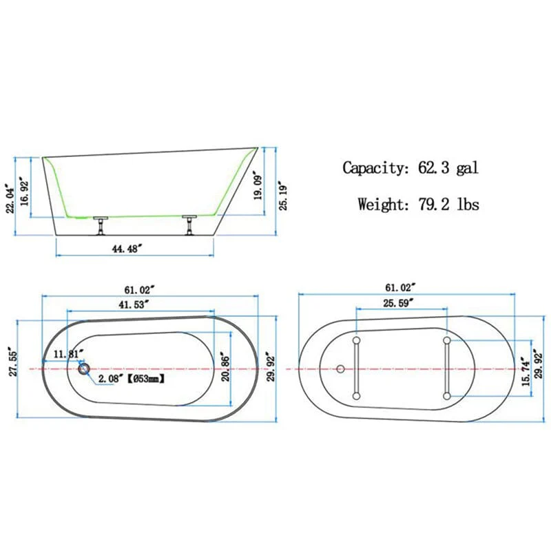Mokleba 61" Acrylic Single Slipper Freestanding Soaking Bathtub Glossy White - Image 12