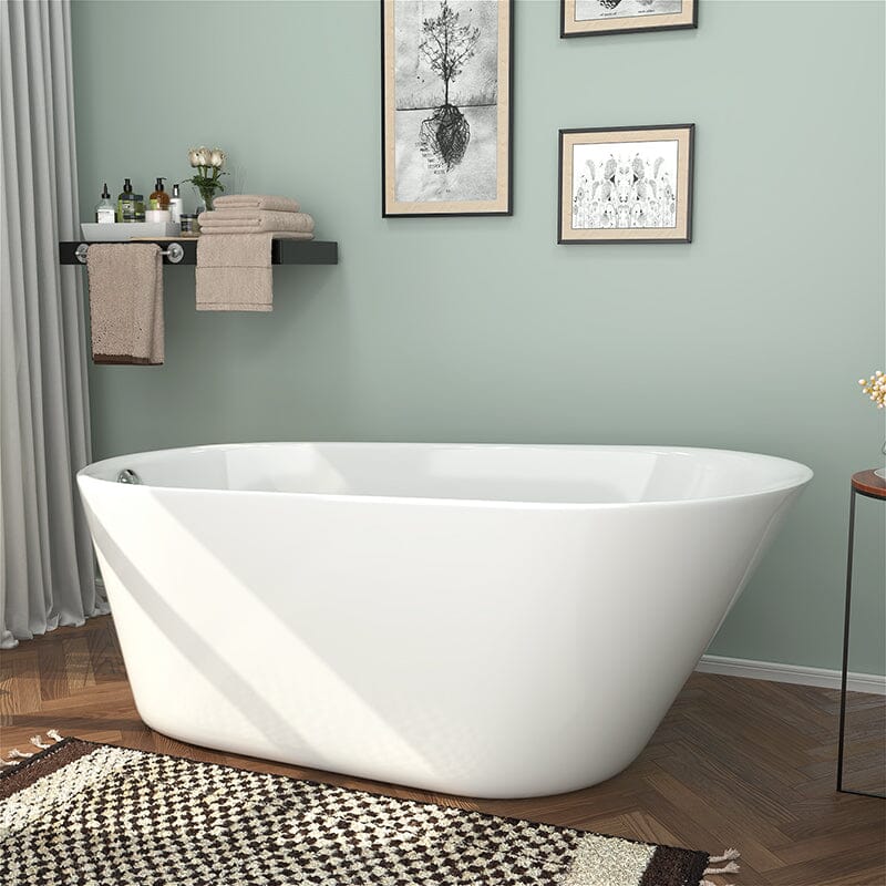 Mokleba 61" Acrylic Single Slipper Freestanding Soaking Bathtub Glossy White - Image 3