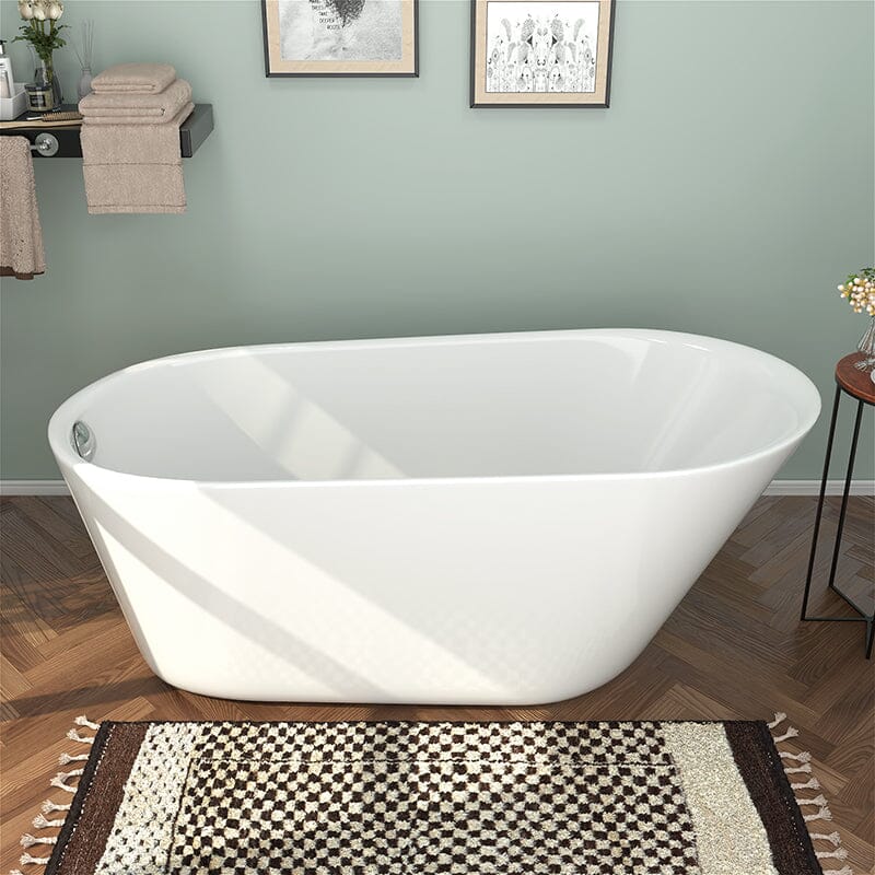 Mokleba 61" Acrylic Single Slipper Freestanding Soaking Bathtub Glossy White - Image 4