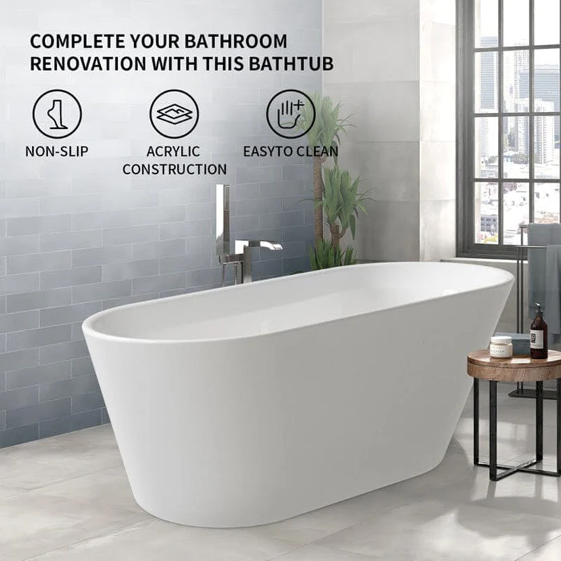 Mokleba 61" Acrylic Single Slipper Freestanding Soaking Bathtub Glossy White - Image 5