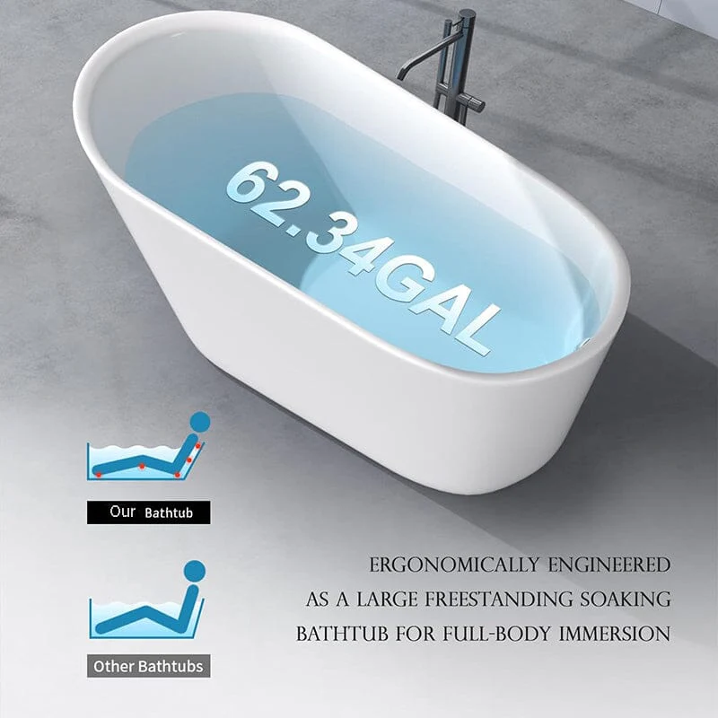 Mokleba 61" Acrylic Single Slipper Freestanding Soaking Bathtub Glossy White - Image 9