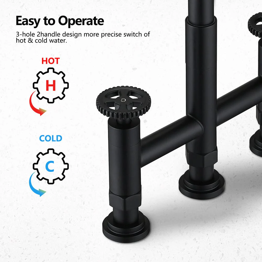 Giving Tree Double Handle Bridge Kitchen Faucet with Side Spray - Image 19