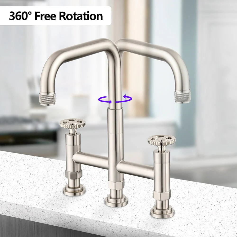 Giving Tree Double Handle Bridge Kitchen Faucet with Side Spray - Image 3