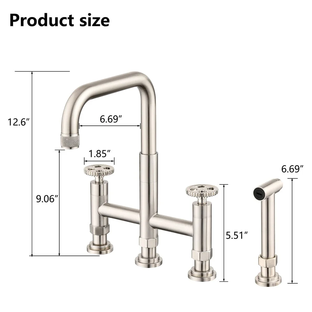 Giving Tree Double Handle Bridge Kitchen Faucet with Side Spray - Image 6