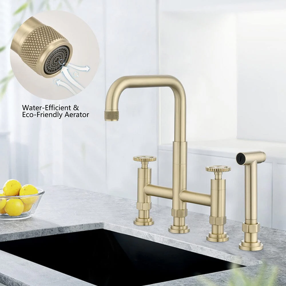 Giving Tree Double Handle Bridge Kitchen Faucet with Side Spray - Image 9