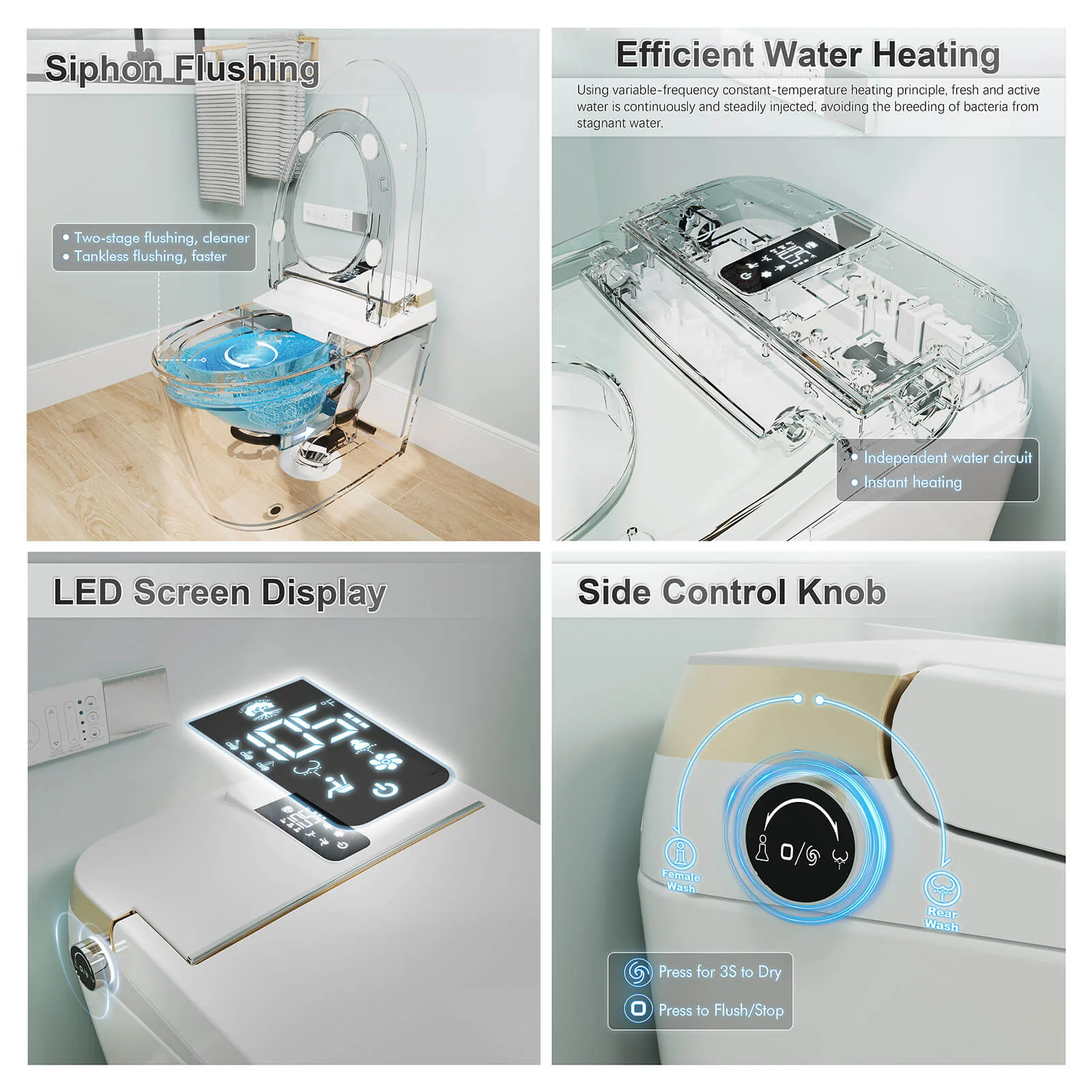 Tankless Elongated Smart Bidet Toilet with Heated Seat, Drying, Night Light - Image 11