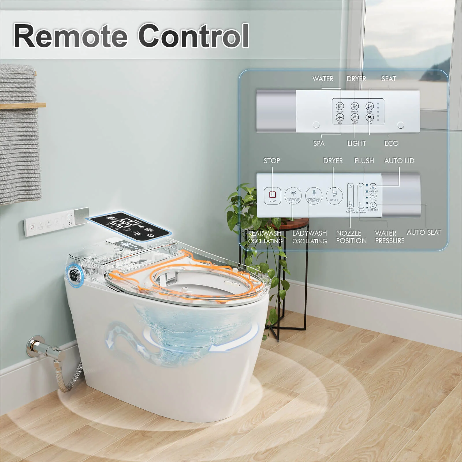 Tankless Elongated Smart Bidet Toilet with Heated Seat, Drying, Night Light - Image 12