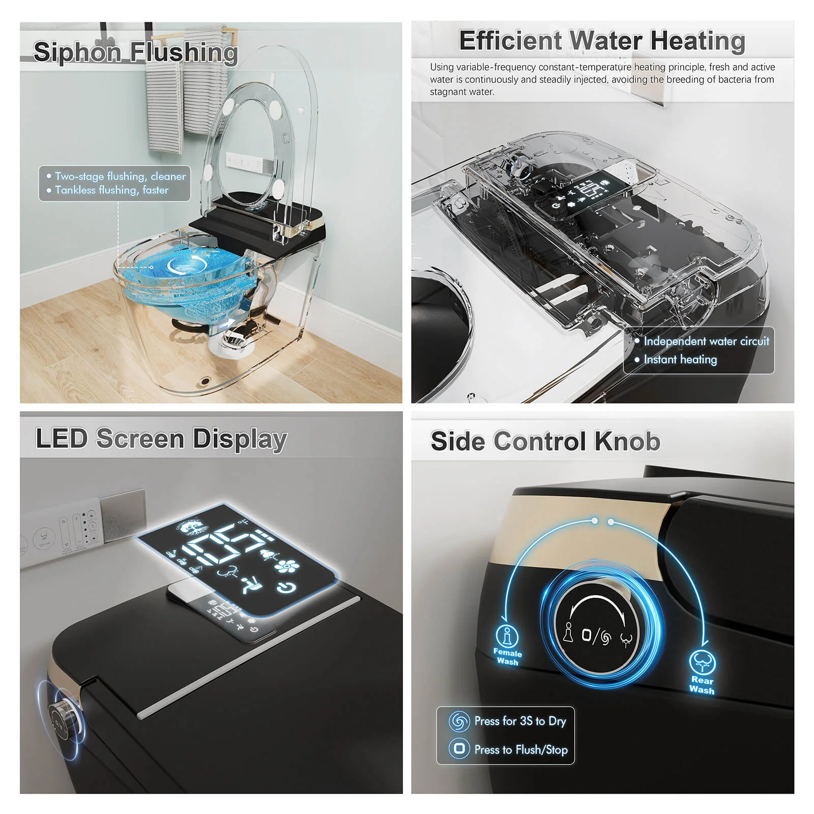 Tankless Elongated Smart Bidet Toilet with Heated Seat, Drying, Night Light - Image 24