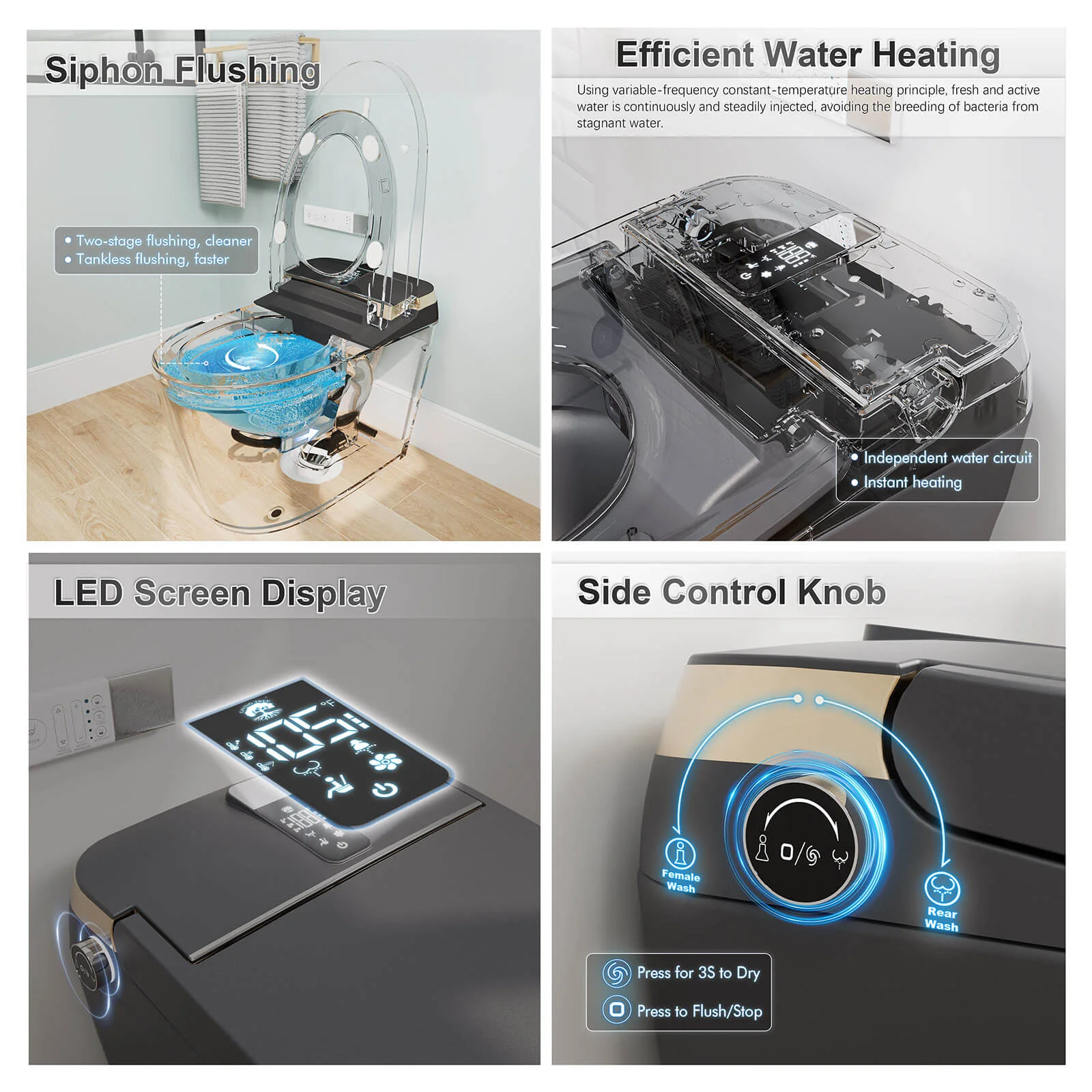 Tankless Elongated Smart Bidet Toilet with Heated Seat, Drying, Night Light - Image 37