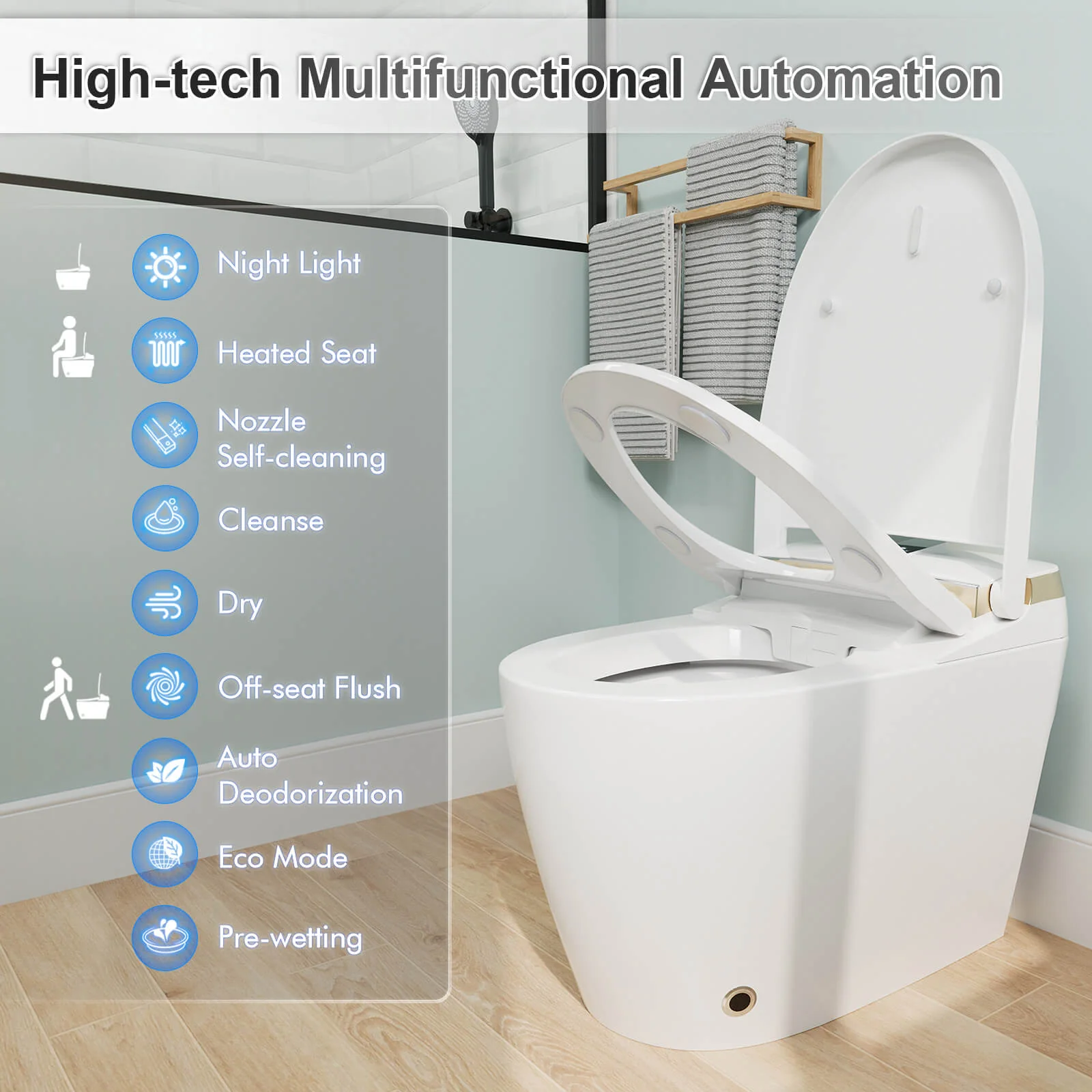 Tankless Elongated Smart Bidet Toilet with Heated Seat, Drying, Night Light - Image 6