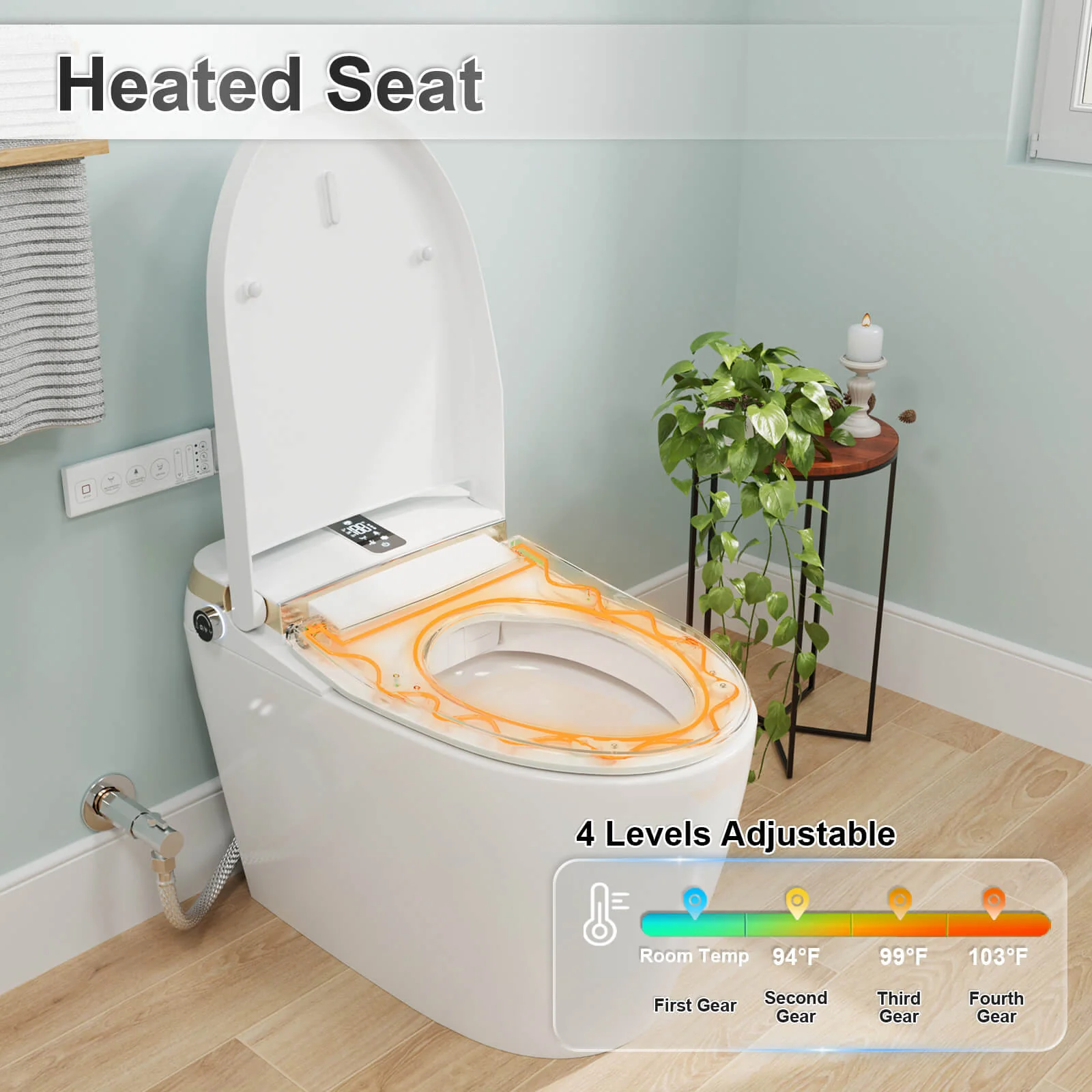 Tankless Elongated Smart Bidet Toilet with Heated Seat, Drying, Night Light - Image 9
