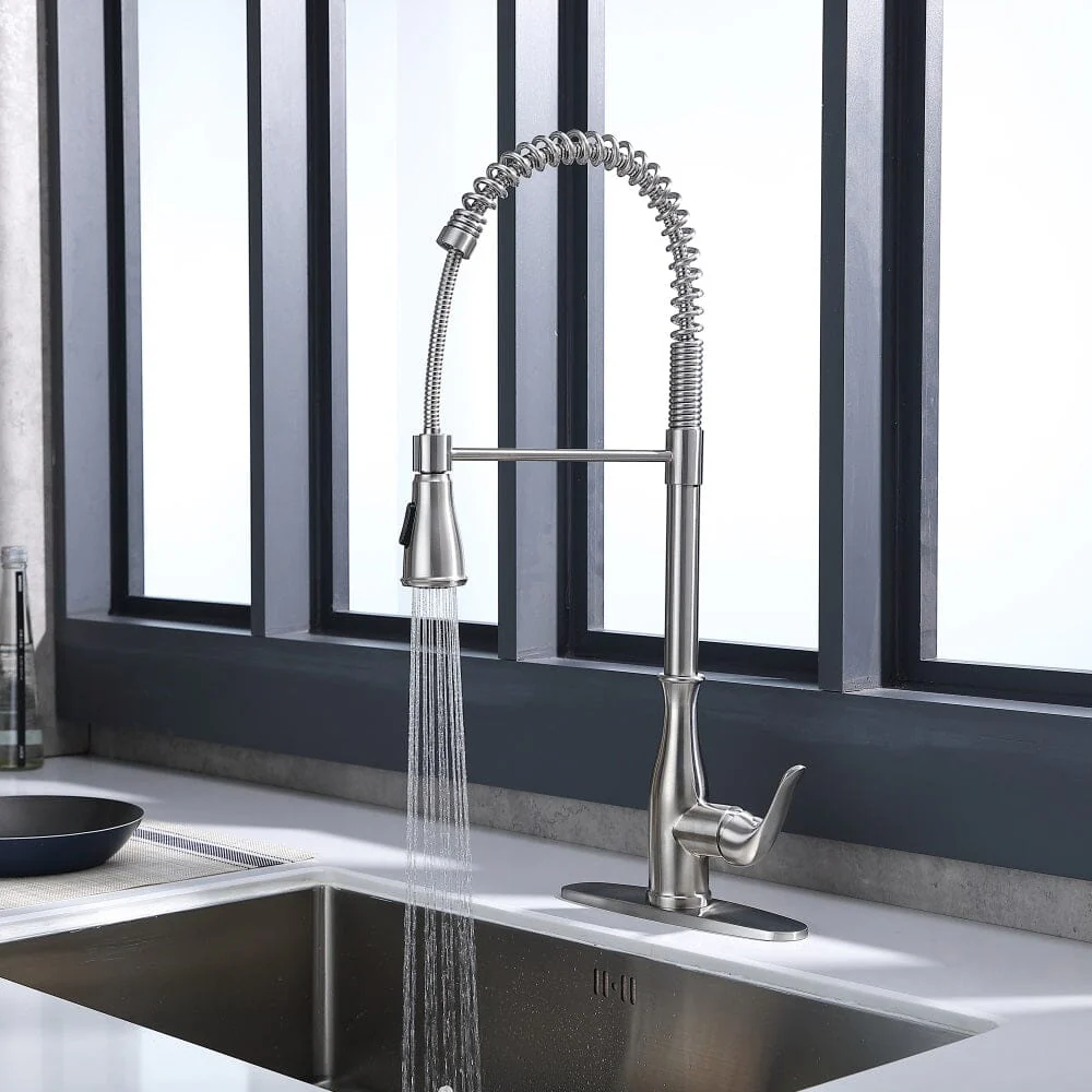 2-Function Kitchen Sink High Arc Faucet with Pull Down Spring Spout Brushed Nickel - Image 3