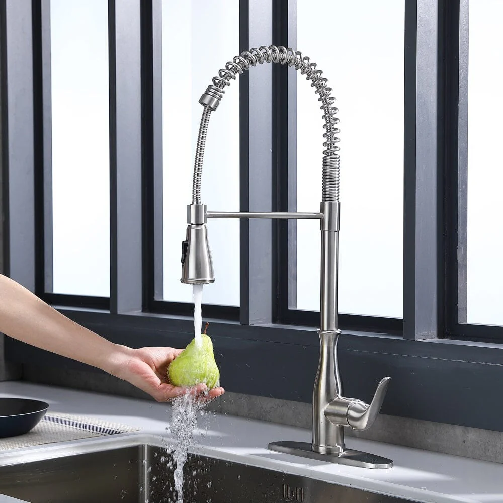 2-Function Kitchen Sink High Arc Faucet with Pull Down Spring Spout Brushed Nickel - Image 4