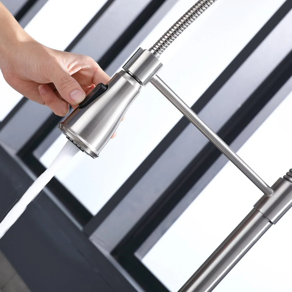 2-Function Kitchen Sink High Arc Faucet with Pull Down Spring Spout Brushed Nickel - Image 7